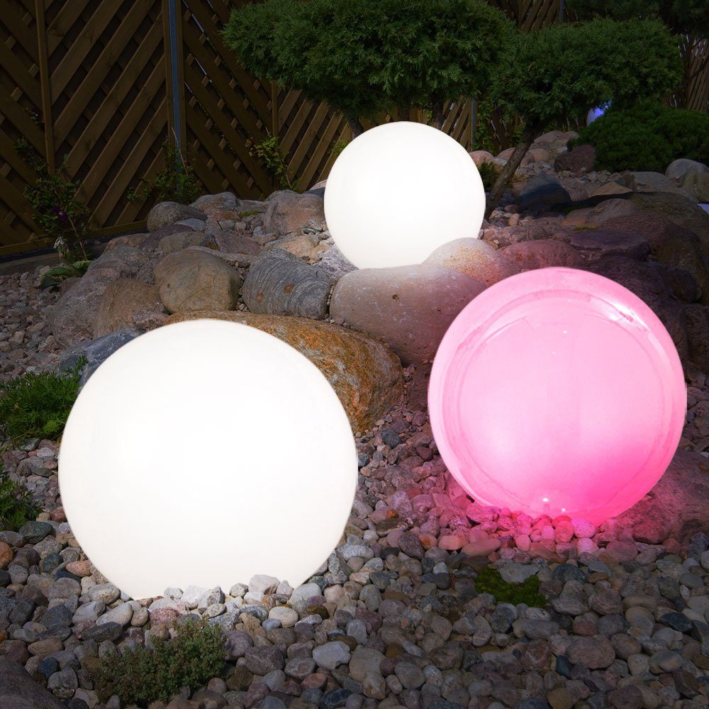 Erdspieß Lampen 3er Set Steck Außen etc-shop Gartenleuchte, Leuchten verbaut, LED LED-Leuchtmittel Kugel fest LED weiß Solar