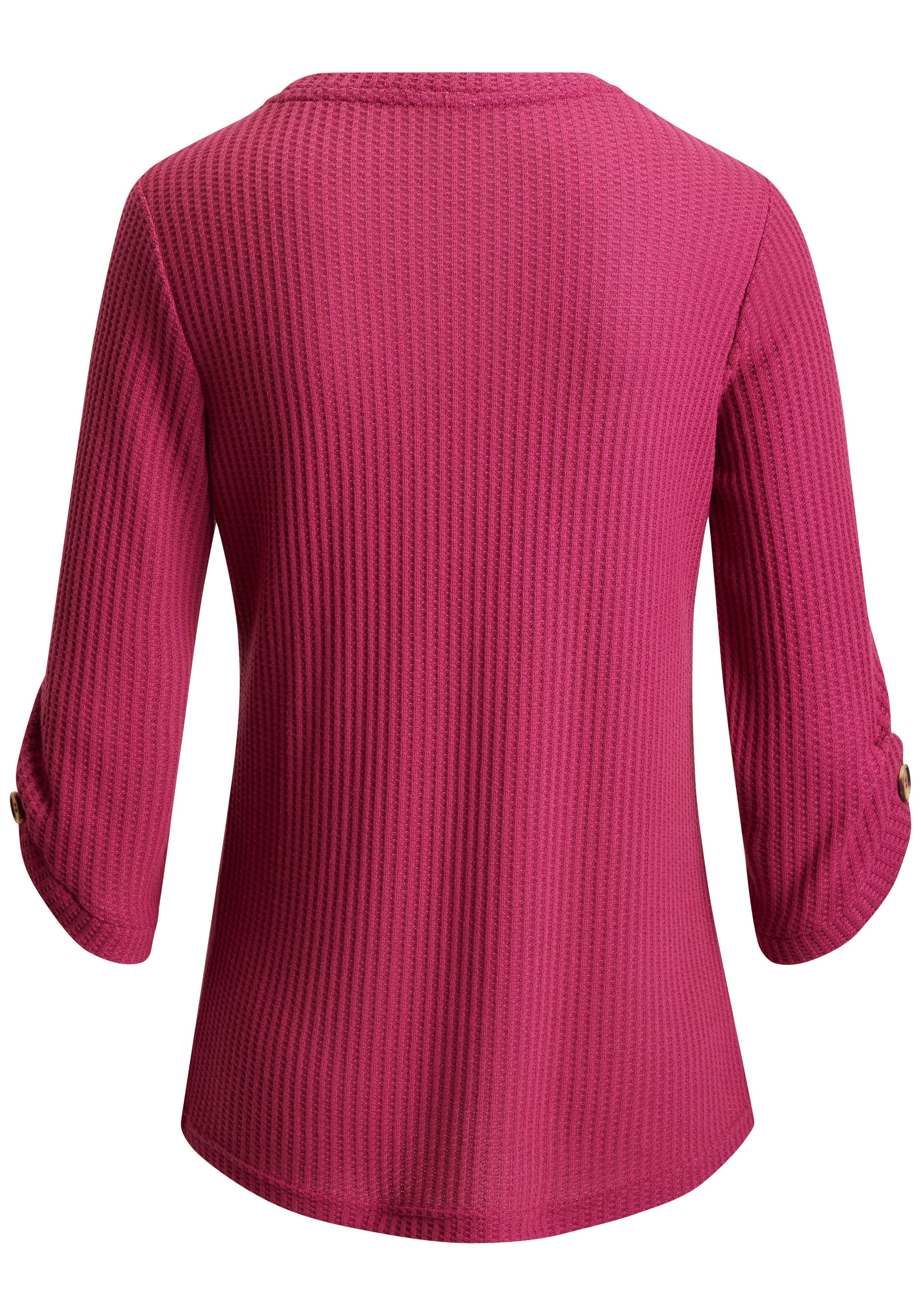 LASCANA 3/4-Arm-Shirt mit Knopfdetail aus weicher Waffel Piqué-Qualität