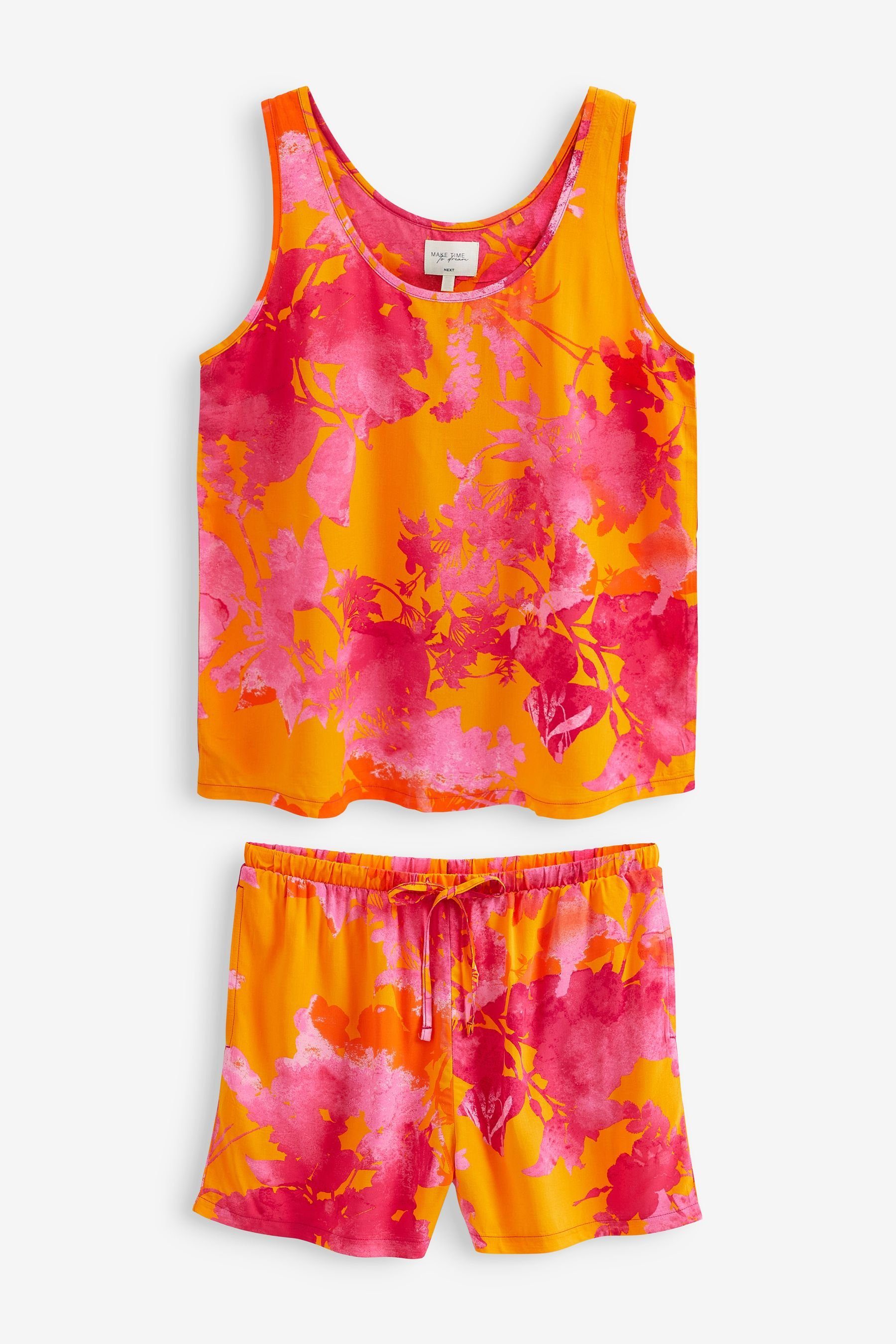 Next Pyjama Kurzer Schlafanzug aus mit Viskose Floral (2 Pink Trägertop tlg)