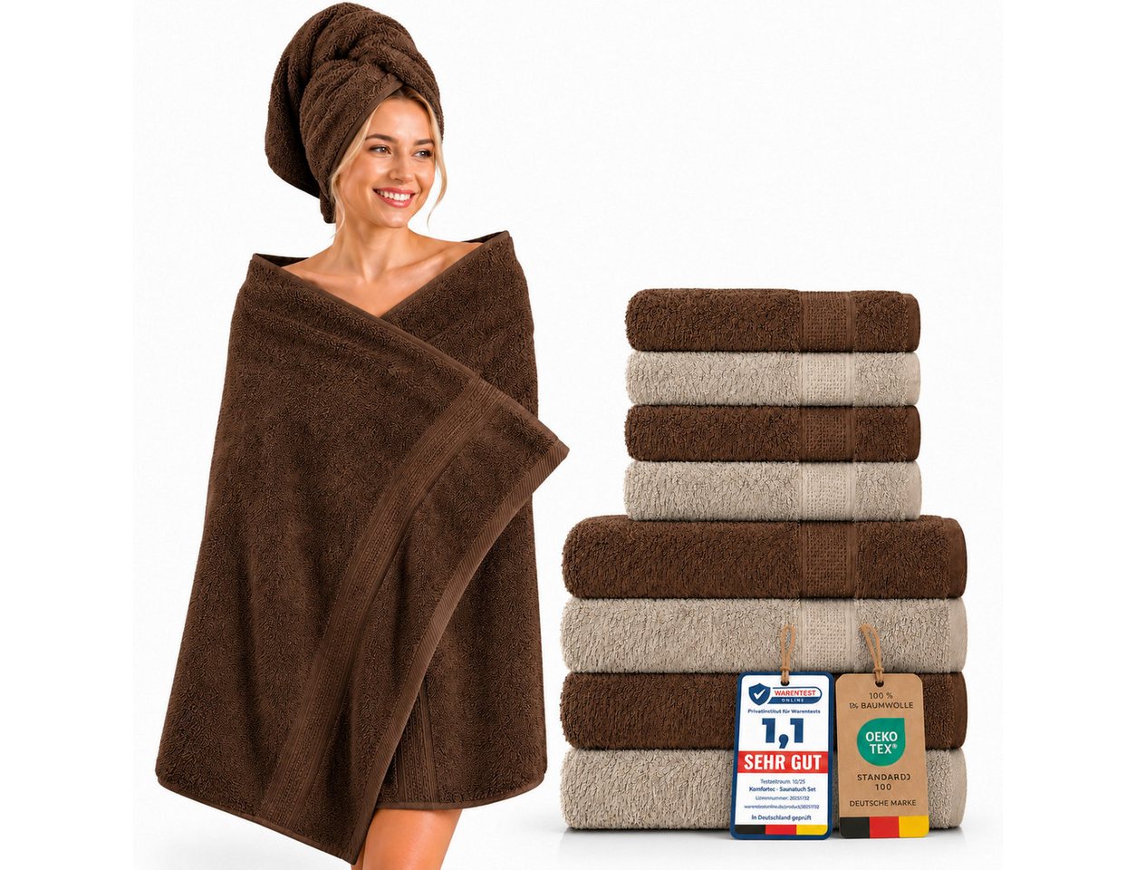 Komfortec Handtuch Set Premium 8x Handtuch & Badetuch Set - 4er 50x100 + 4er 70x140 cm, Frottee (8-St), 100% Baumwolle, Weich, 470 g/m2