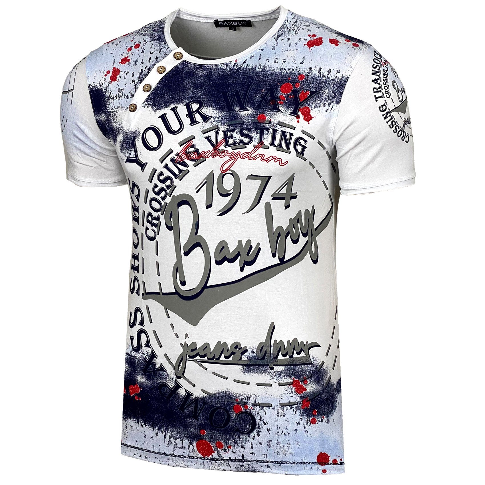Baxboy T-Shirt Baxboy Herren Verwaschen Vintage Used Look Rundhals T-Shirt günstig online kaufen