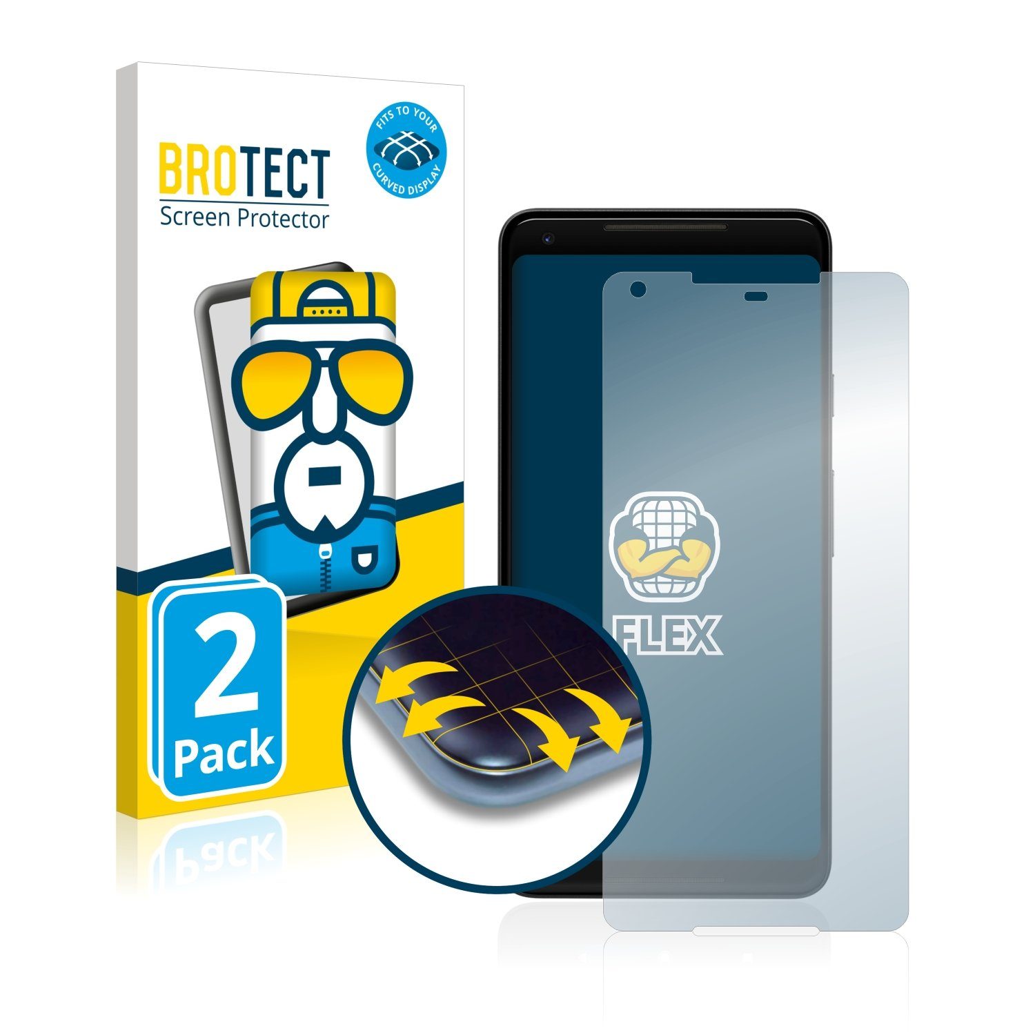BROTECT Displayschutzfolie Fullscreen Schutzfolie für Google Pixel 2 XL, 2 Stück, Displayschutz Folie Fullcover Klar Transparent