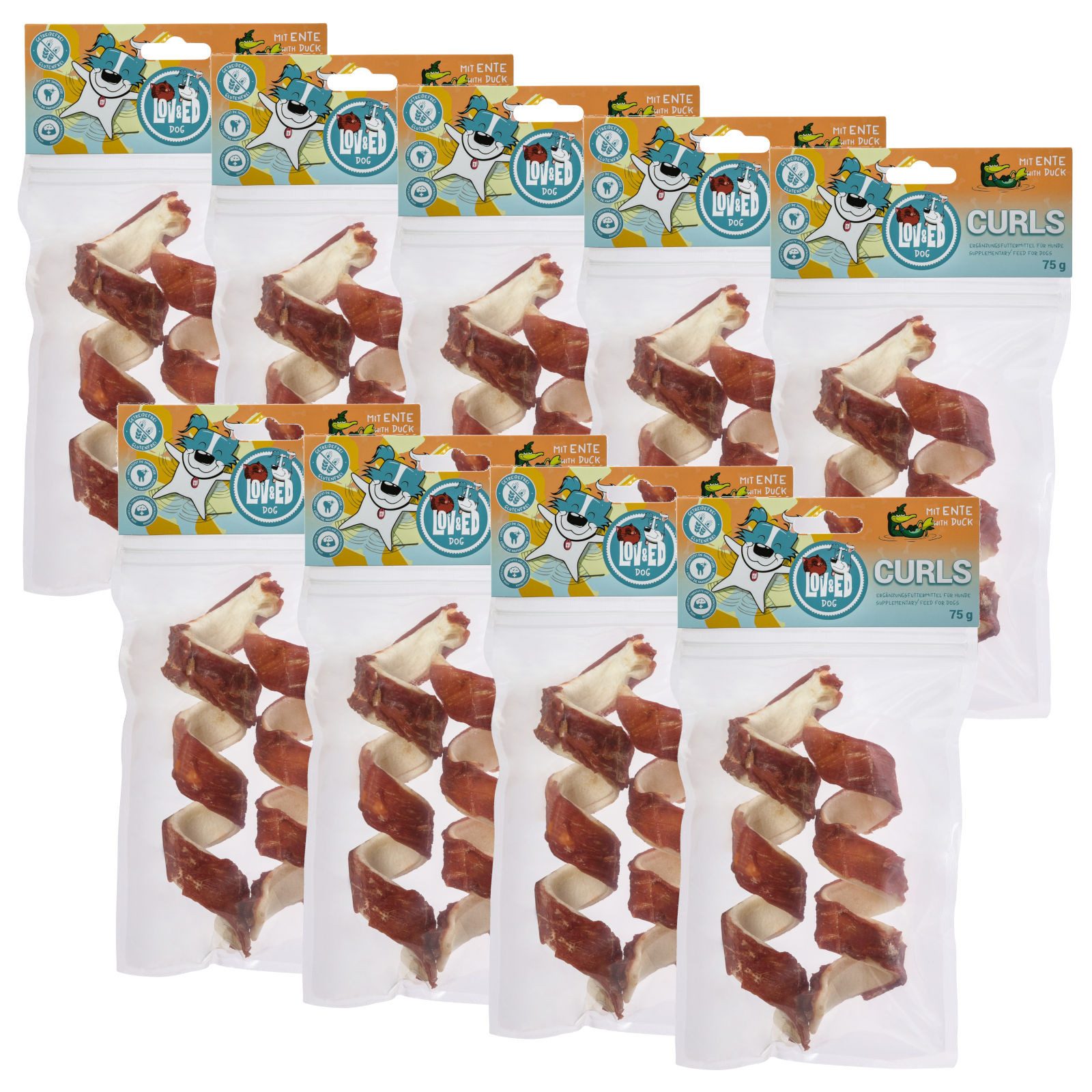 Lov&Ed Curls Ente, 9x 2 Stück, Gedrehte Kauknochen für Hunde