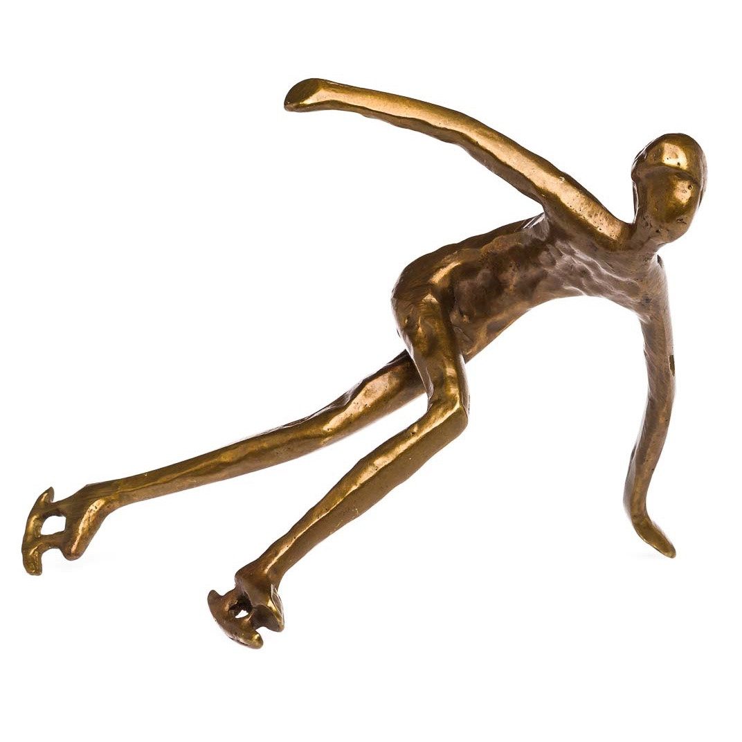 Dekoobjekt Skulptur Schlittschuhläufer Eisschnelllauf Antik-Stil Bronze Figur Pok