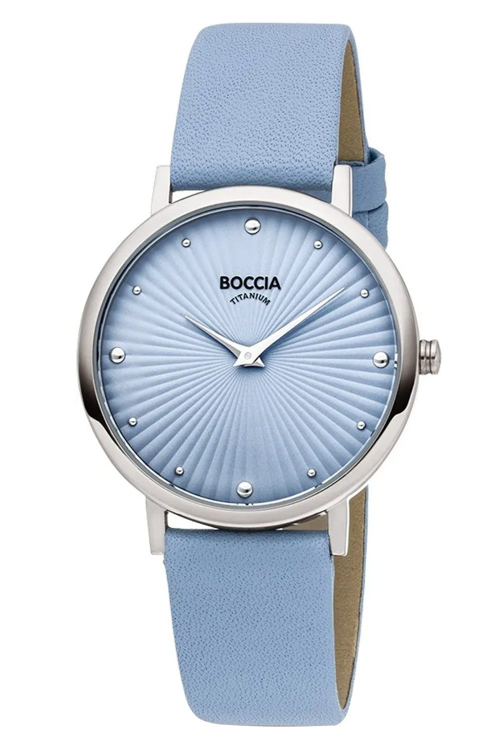 Boccia Quarzuhr Titan mit Lederband Hellblau günstig online kaufen
