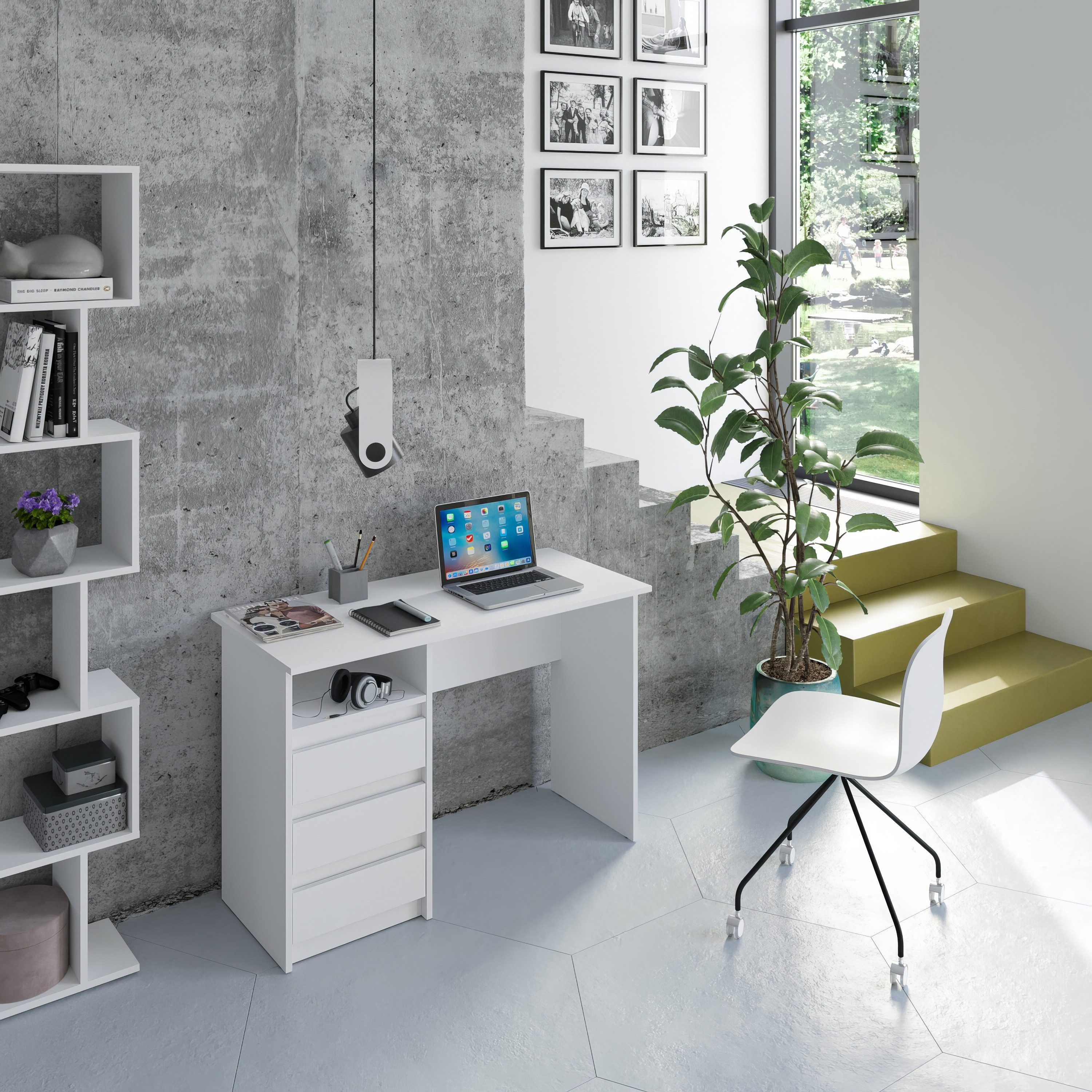 KOMTO Schreibtisch Oslo 110 Schreibtisch mit Schubladen Bürotisch Computertisch, Büro PC-Tisch Kinderschreibtisch mit Stauraum 110 x 50 x 74 cm – Bild 3 von 5
