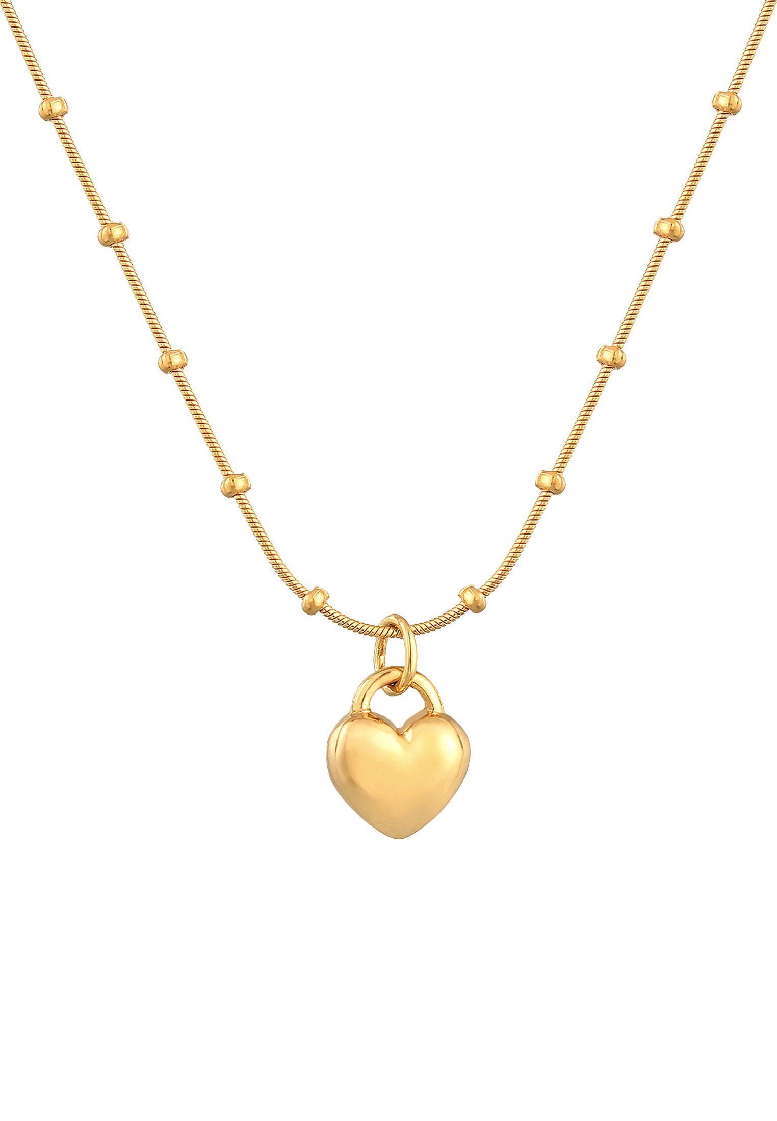 Elli Kette mit Anhänger Herz Herz Liebe Kugelkette Silber, Gold 925