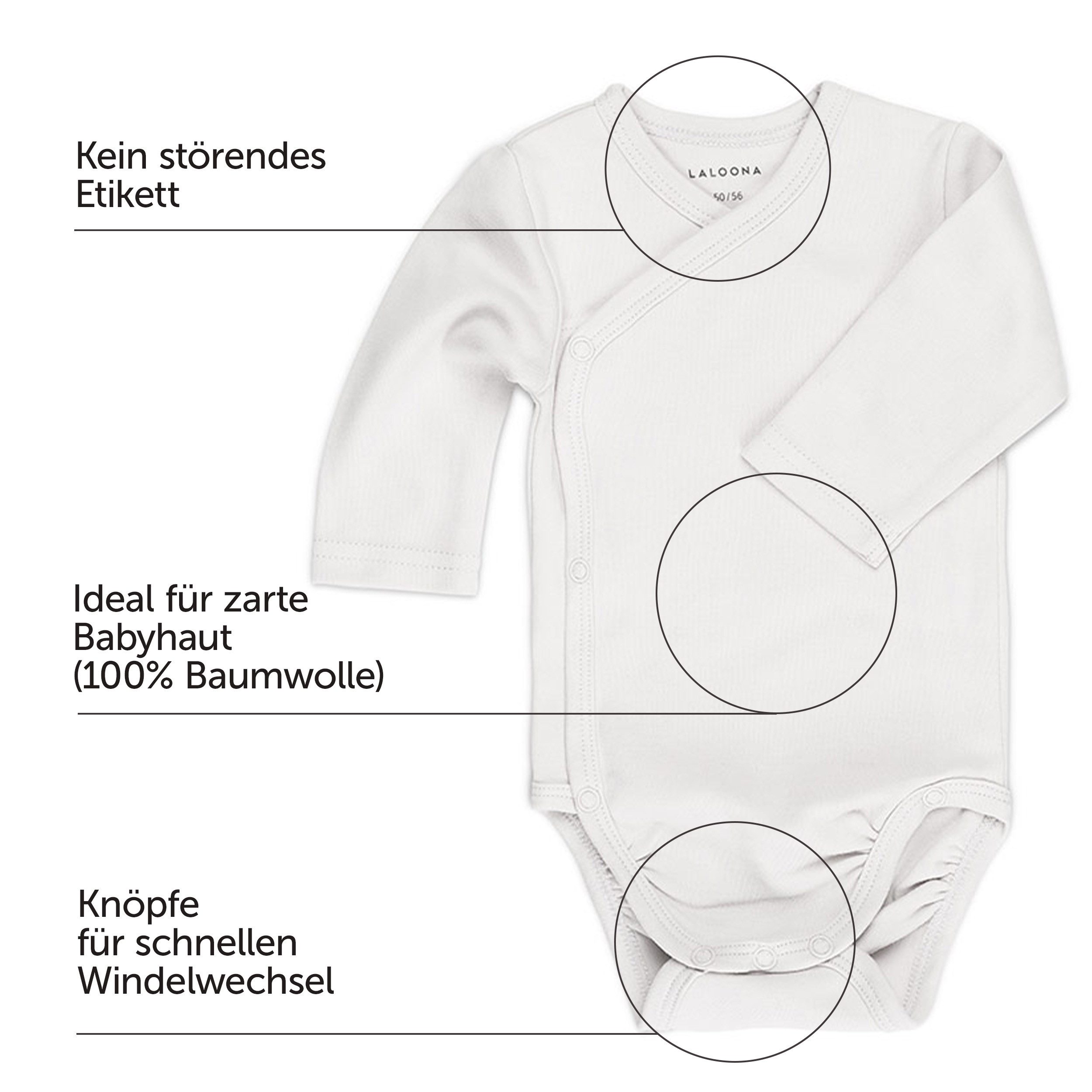 LaLoona Body (6er-Pack) Baby Langarm Wickelbody aus 100% Baumwolle, für bequemes Wickeln