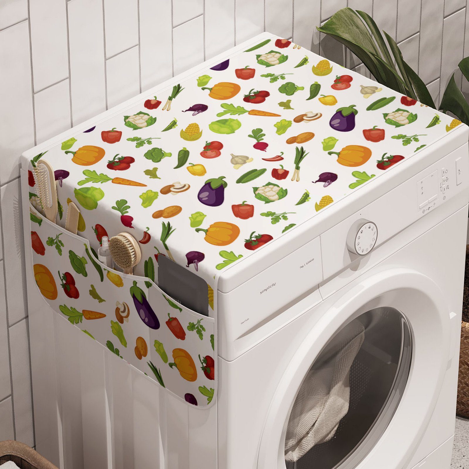 Abakuhaus Badorganizer Anti-Rutsch-Stoffabdeckung für Waschmaschine und Trockner, Früchte Und Gemüse Frisches Essen