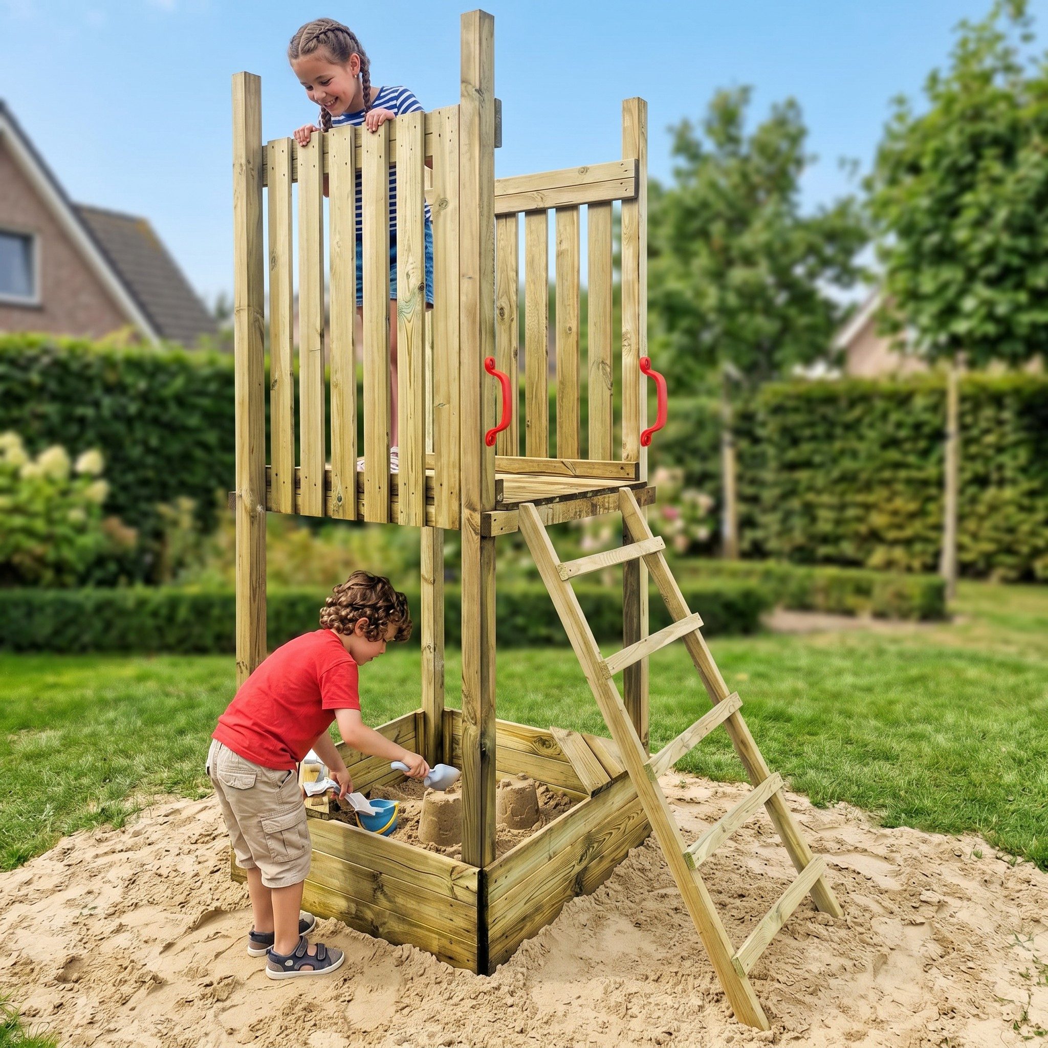 Spielturm Spielturm H 250, B 179, L 104 Kinderkletterturm mit Sandkasten #4003