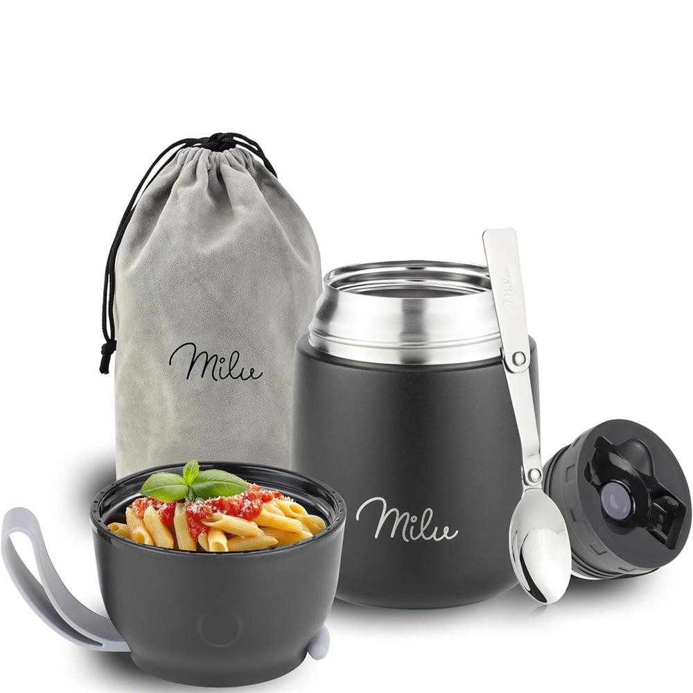 Milu Thermobehälter Edelstahl Thermobehälter Lunchbox 450 ml, Warmhaltebehälter mit Löffel, Thermobecher, auslaufsicher