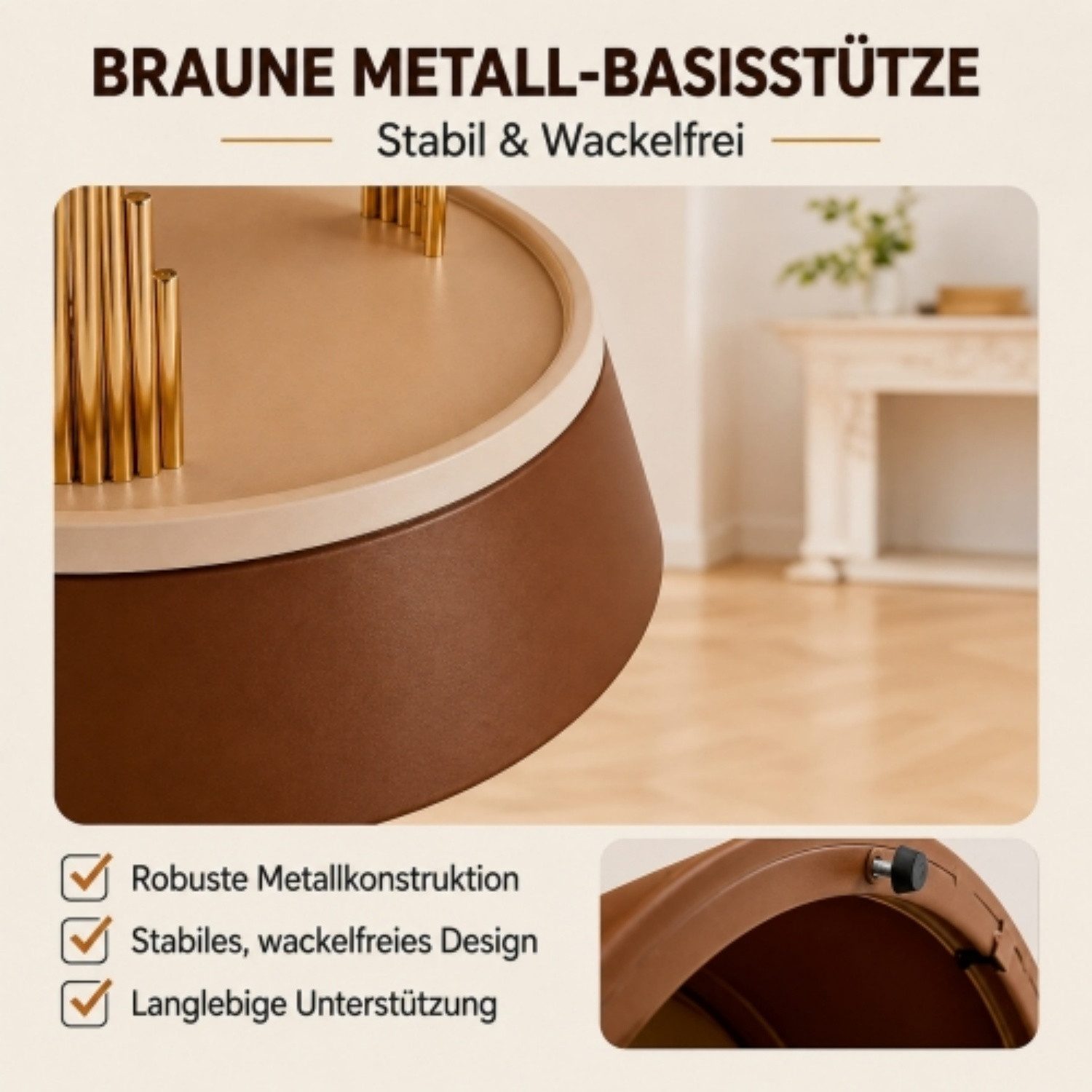 ANYSUN Couchtisch 2er Satztisch-Set rund, gehärtetes Glas, Metallgestell, Wohnzimmer (2-teiliges Set), Flexibel kombinierbar, pflegeleicht, ca. Ø70/H40 & Ø50/H48 cm