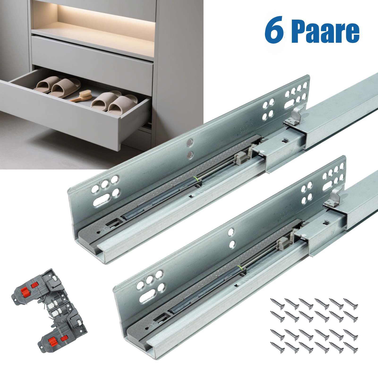 Wayne Hardware Auszug Schubladenauszug Schubladenschienen mit Dämpfung (SoftClose) (12 St., 3D Verstellbare Schubladenauszüge), SoftClose