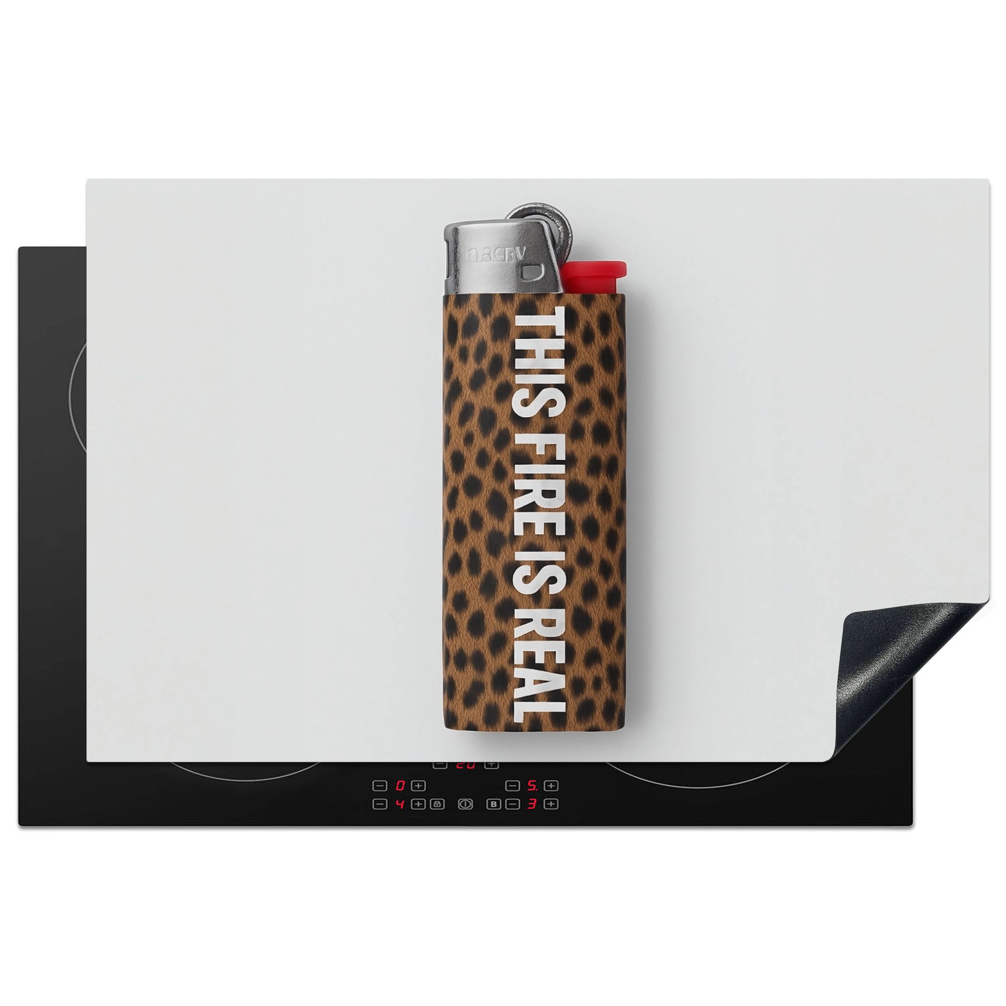 MuchoWow Herd-Abdeckplatte Feuerzeug - Zitat - Panther Druck, Vinyl, (1 tlg), Küche Herdabdeckplatte Ceranfeld Vinyl Einteilig, 80x52.2 cm