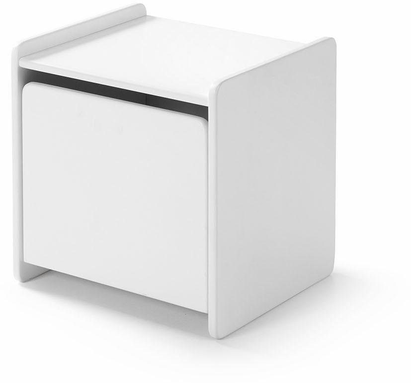 Vipack Nachtkonsole Kiddy, mit 1 Drehtür, dahinter ein großes Fach (B/H/T ca. 40x40x36cm, MDF lackiert, in verschiednen Farben erhältlich), standfest gebaut, sie kann rechts oder links angestellt werden. Reduzierter Preis € 89,99. Unverbindliche Preisempfehlung € 138,00