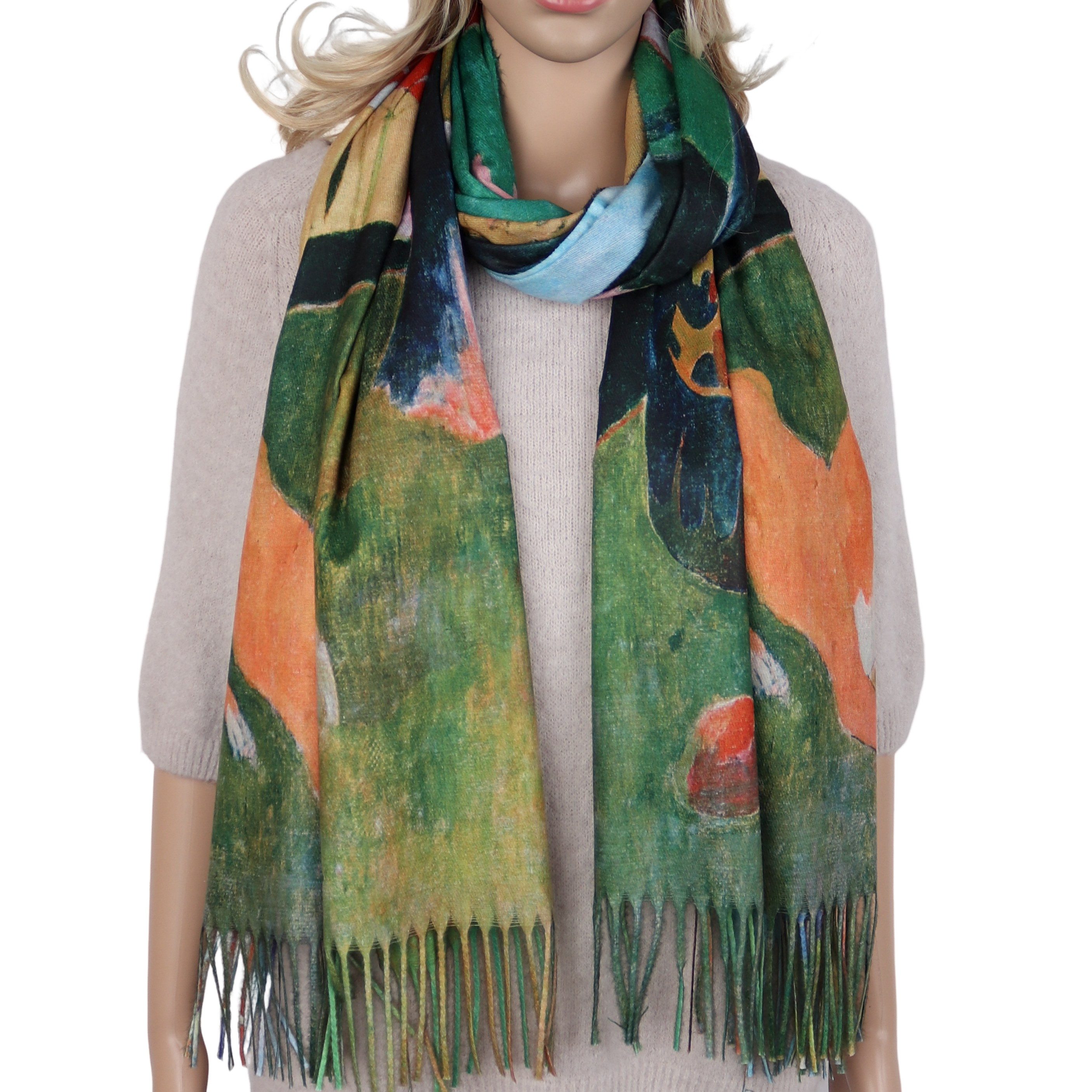 MIRROSI Modeschal Damen Schal 70x180 cm Gemäldemotiv,beidseitig tragbar, Kunstprint, (Neue Kollektion Herbst/Winter 2026), 100% Viskose, Halstuch ideal für Herbst und Winter oder Ganzesjahr
