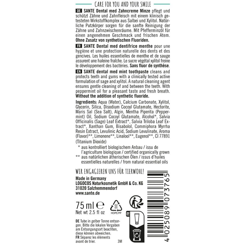 SANTE Zahnpasta Minze Total Care Zahncreme, 75 ml