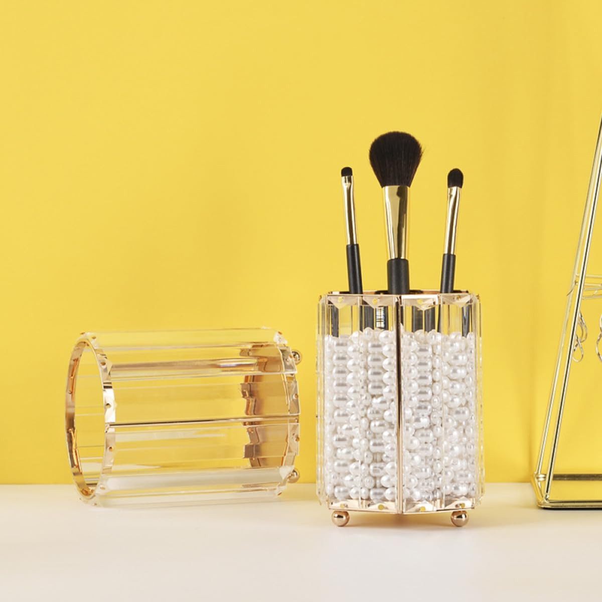 FELIXLEO Dekovase Glasvase Gold Sechseck Stiftehalter Make-up Büro Aufbewahrung (1 St) – Bild 3 von 5