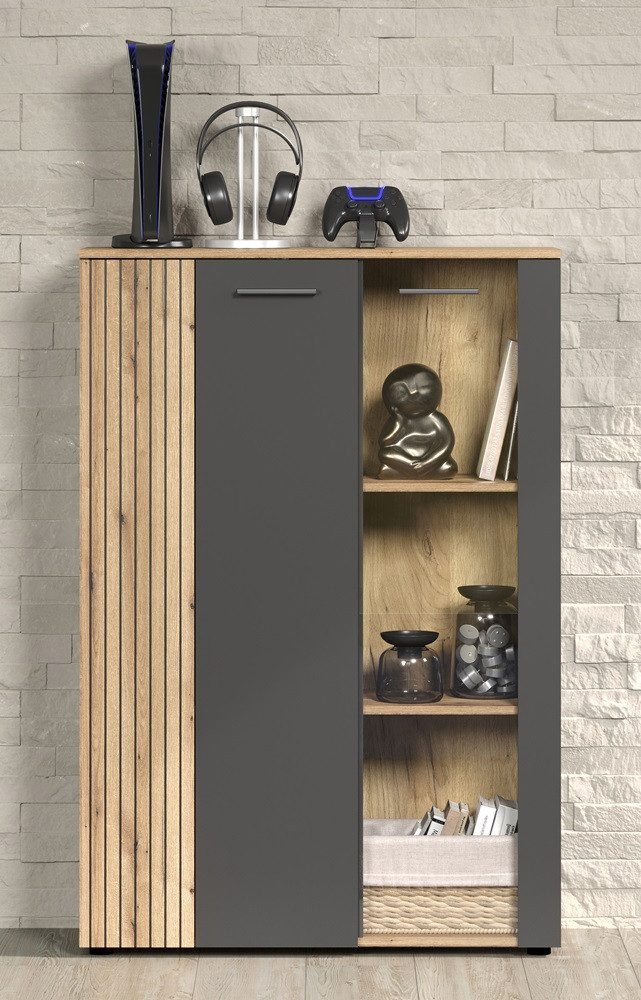 trendteam Vitrine Highboard Esteban, Anthrazit / Coast Evoke Oak ohne Beleuchtung (no-Set)