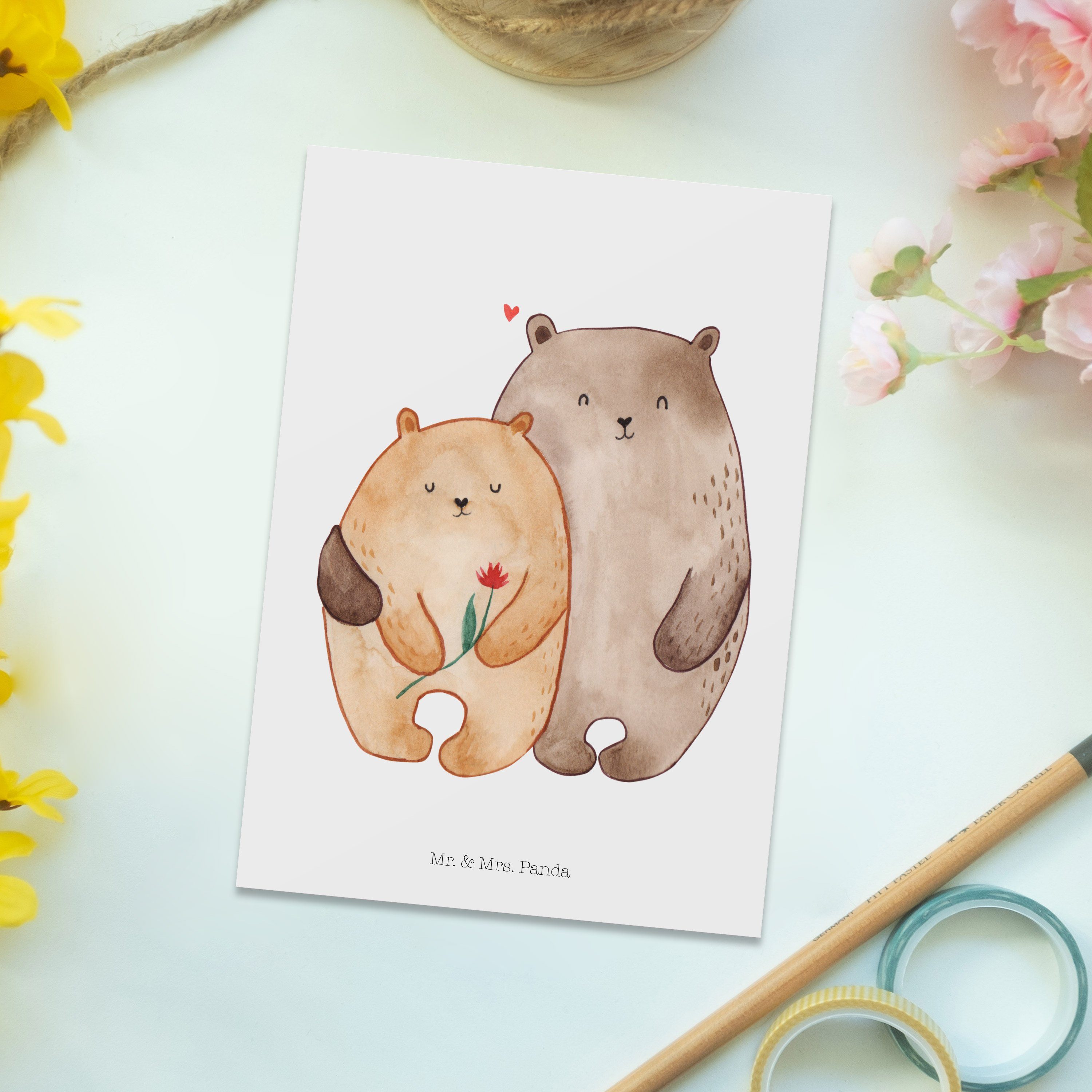 Mr. & Mrs. Panda Postkarte Bären Geschenk, - Freundin, Weiß Kar Liebe Umarmung, Heiratsantrag, 