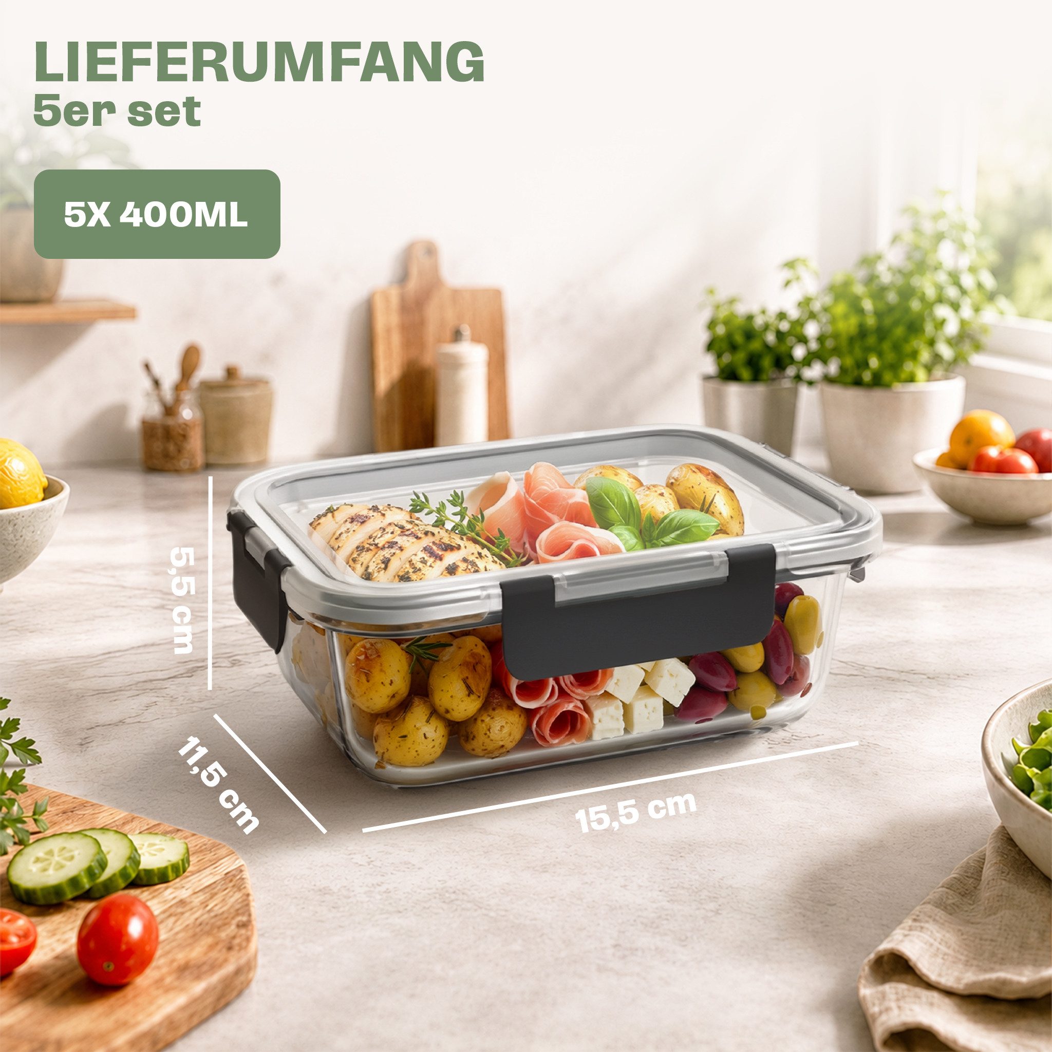 Lemontree Vorratsdose mit Deckel Luftdicht - Meal Prep Boxen Glas - Mikrowellengeeignet, Hochborosilikatglas, (Vorratsdosen-Set (3-teilig, groß je 1040 ml), Meal Prep Boxen 3er Set - 1040ml - auch als 5er & 10er Set erhältlich), Luftdicht, auslaufsicher, stapelbar, mikrowellen-, ofen- & gefrierfest