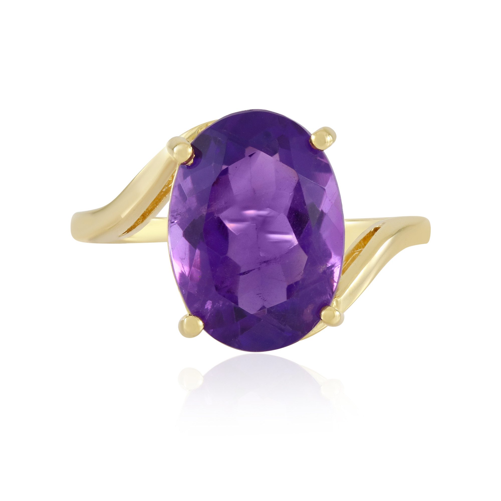 Solitärring Amethyst 4,98 ct Ring, 925er Silber vergoldet, Wellen, violett