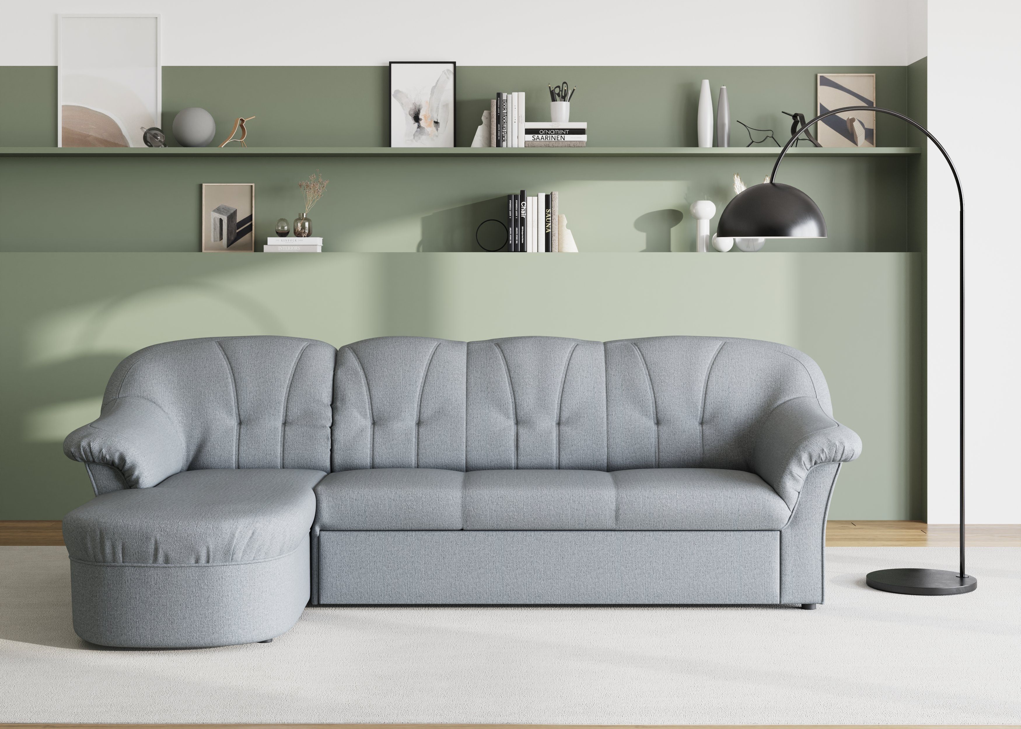 DOMO collection Ecksofa "Pegnitz, elegante Rückensteppung, kompakte Stellma günstig online kaufen