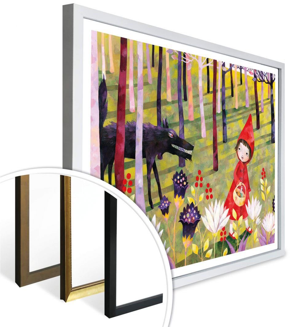 Poster Poster, Märchen St), Bild, (1 Wandbilder & Rotkäppchen, Wall-Art Wandposter Geschichten Märchen Wandbild,