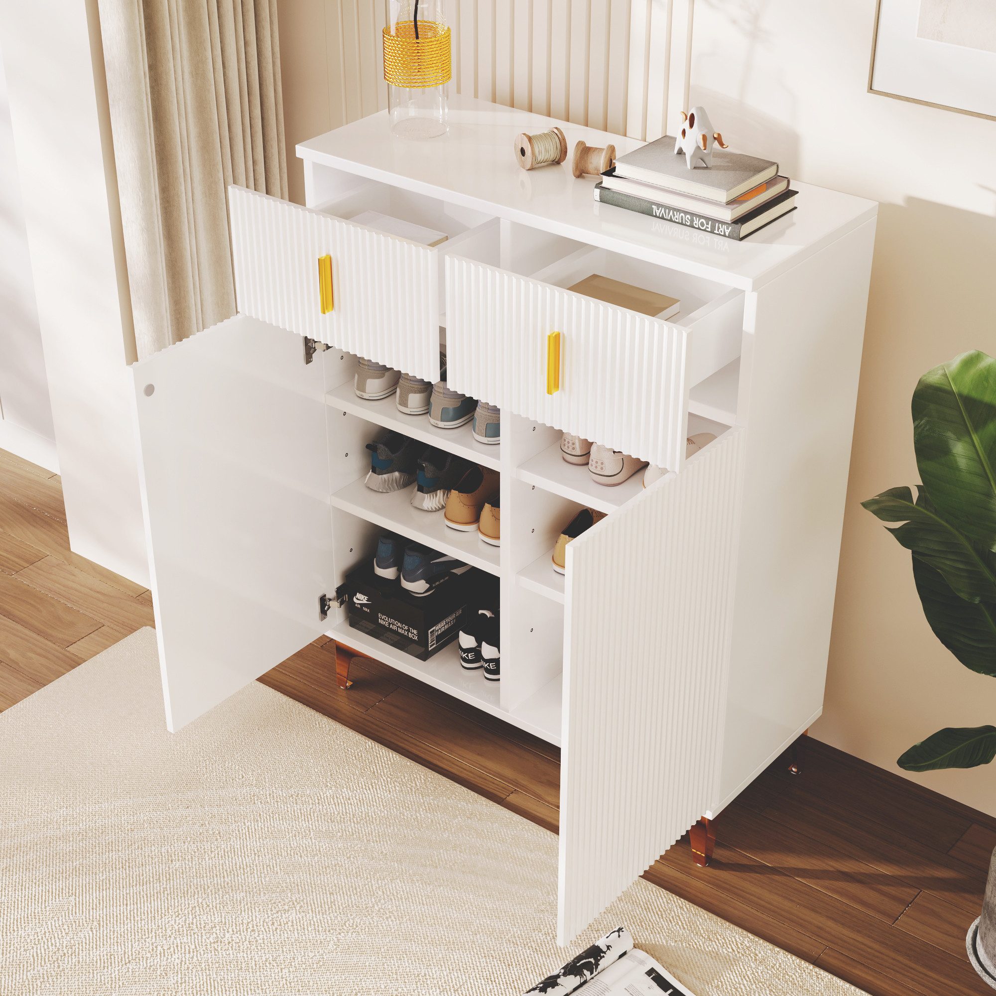 Merax Kommode mit Schubladen und Türen, Schubkastenkommode mit Metallbeine,Sideboard,Highboard