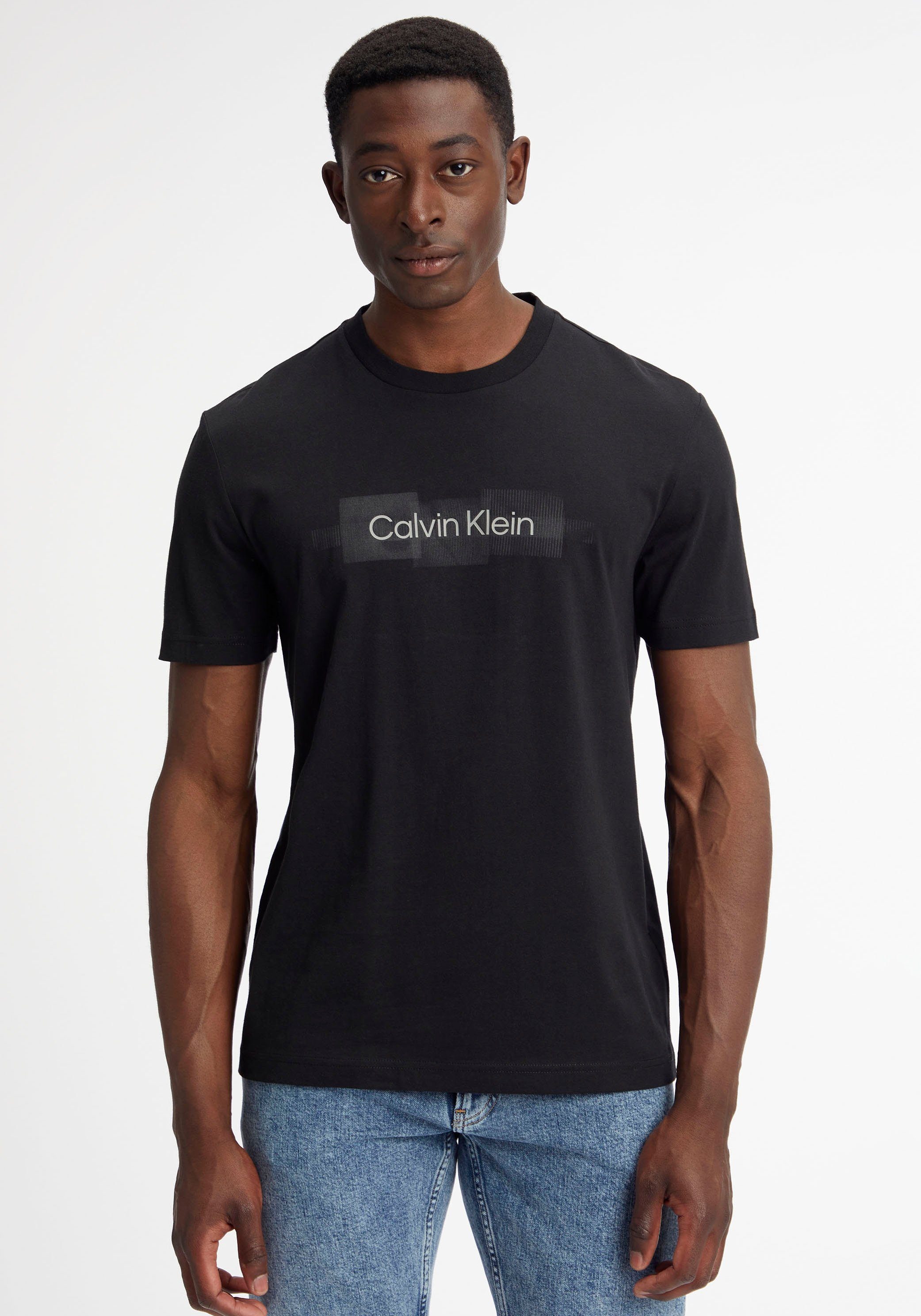 Calvin Klein T-Shirt BOX STRIPED Baumwolle LOGO T-SHIRT aus Black Ck reiner