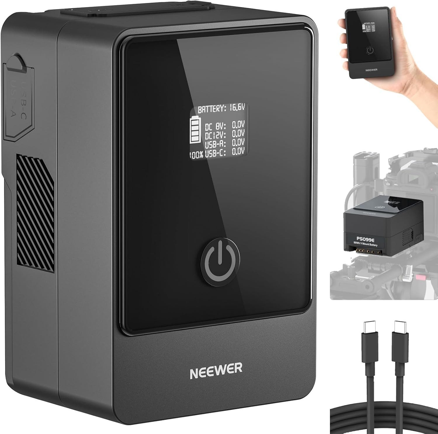Neewer PS099E V Mount Akku 99Wh mit OLED & 65W PD Ladung Kamera-Akku 6800 mAh, das automatisch vor Kurzschlüssen, Überspannung, Überstrom, Überladung