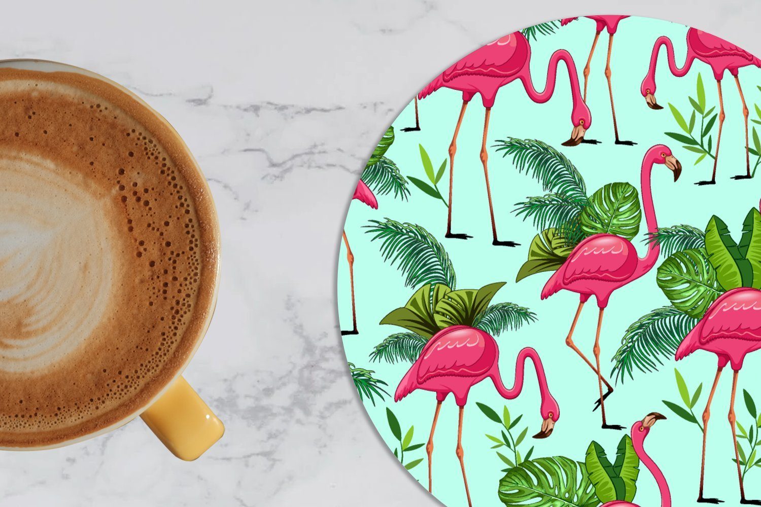 MuchoWow Glasuntersetzer Flamingo - Dschungel - Becher 6-tlg., für Korkuntersetzer, Tasse, Tiere Muster, Tassenuntersetzer, - Getränkeuntersetzer, Gläser, Zubehör