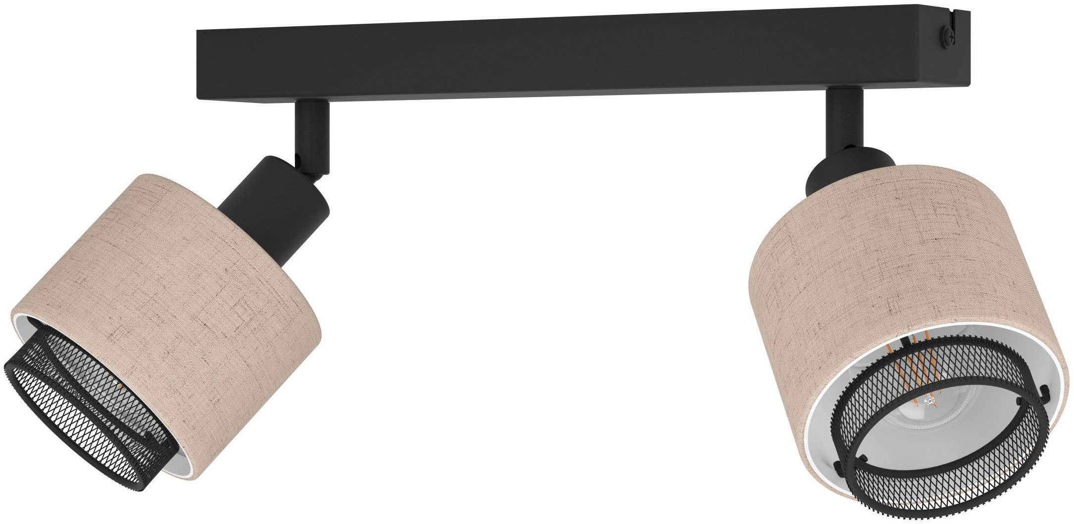 EGLO Deckenleuchte Rosley Deckenstrahler, Textil und Metall, schwenkbare Spots, E14, ohne Leuchtmittel, Spot - L31 x B9 x H18,5 cm - schwarz - 2X40W exkl.