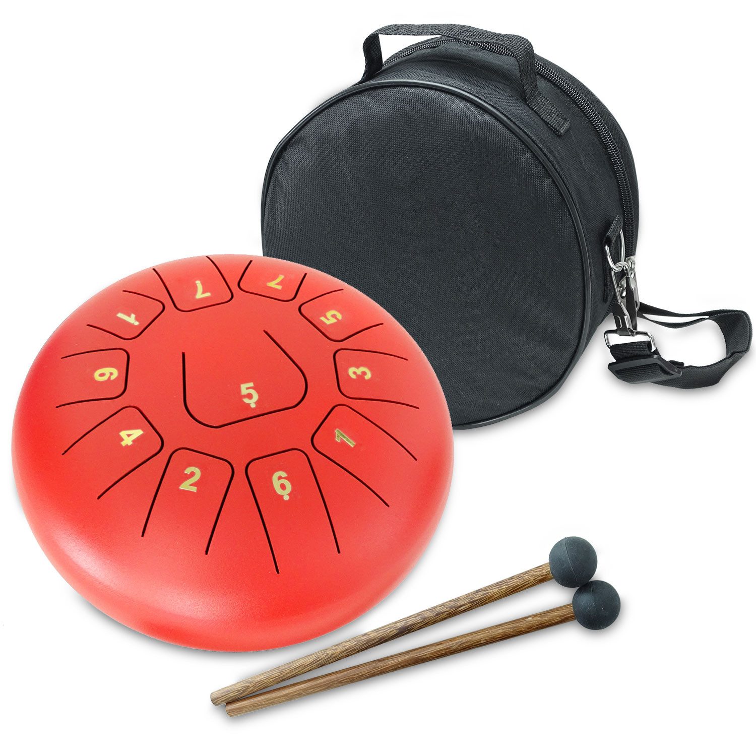 keepdrum Trommel keepdrum Zungentrommel TD8RD Tongue Drum 20cm 11 Töne Rot,Set, Tongue Drum, 2 Schlägel, Tasche