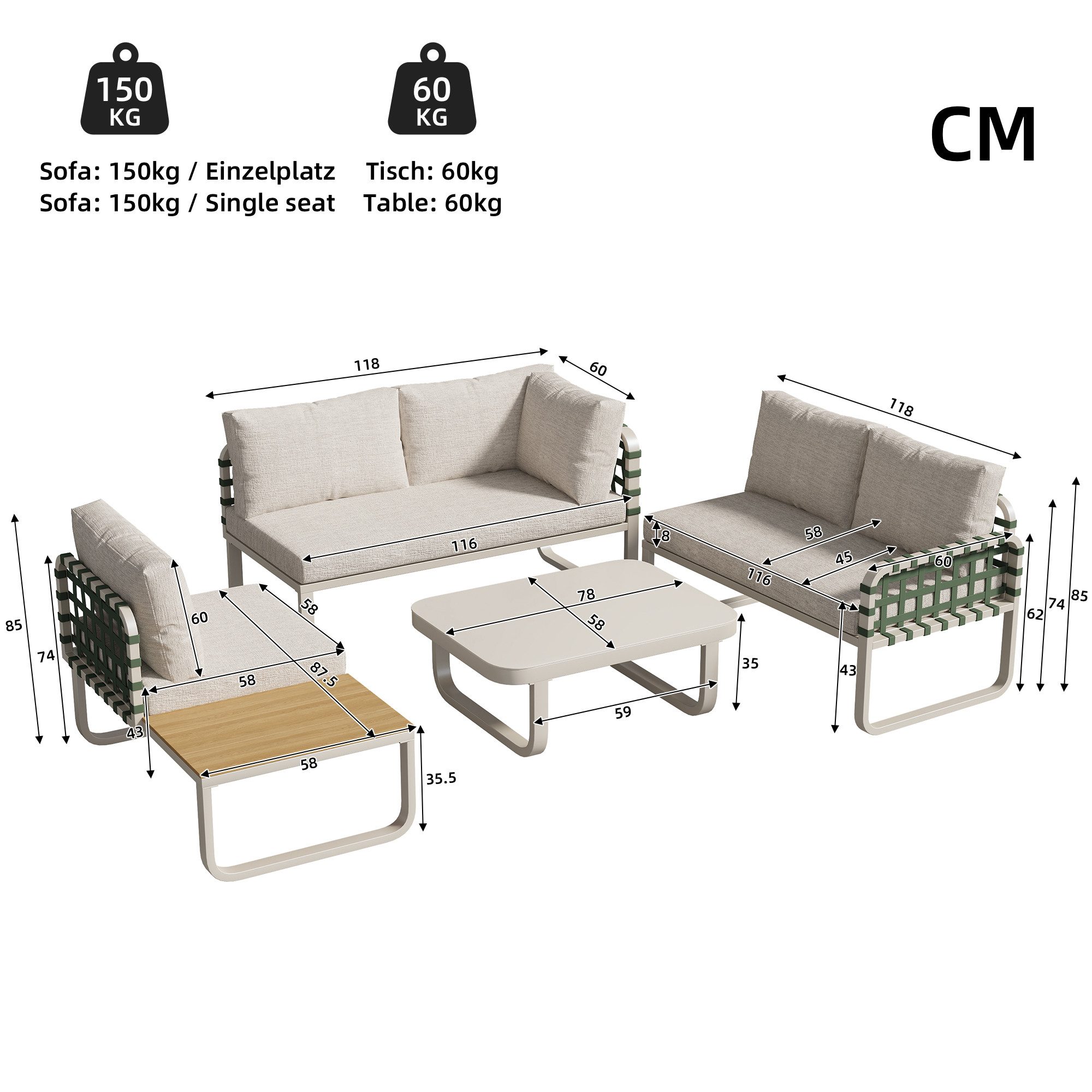 TavilaEcon Gartenlounge-Set Grünes Leder Rattan Gartenmöbel günstig online kaufen