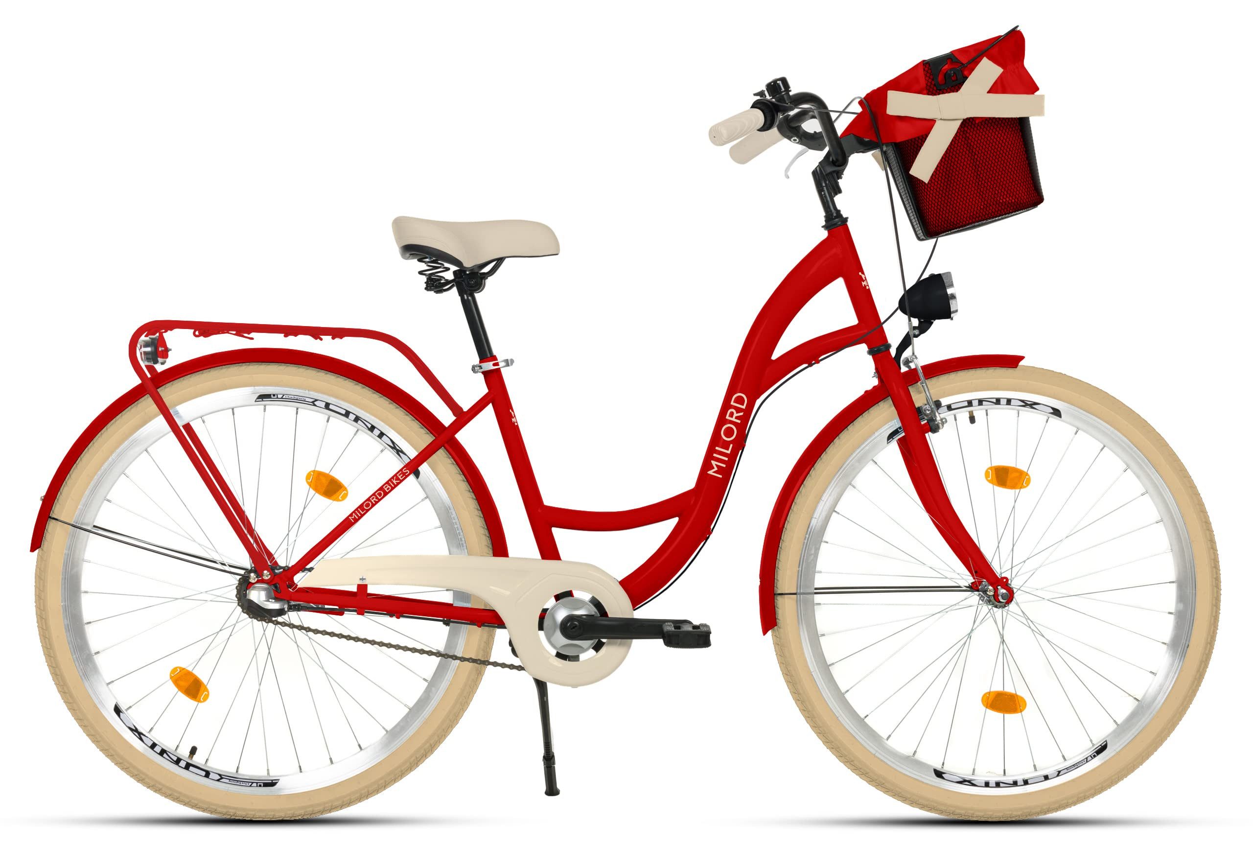 Milord Cityrad Milord City Fahrrad Korb Damenfahrrad, 28/26 Zoll, Rot, 3-Gang, 3 Gang, (Fahrradständer, Gepäckträger, Klingel, Korb, Kotflügel)
