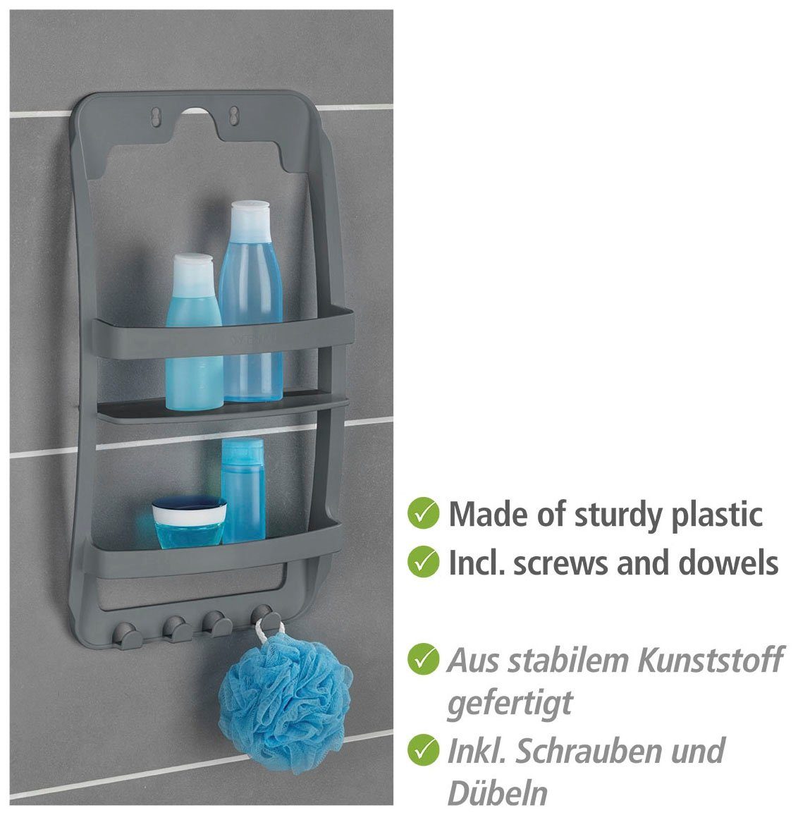 WENKO Duschregal Universal, 2 Ablagen, 4 Haken