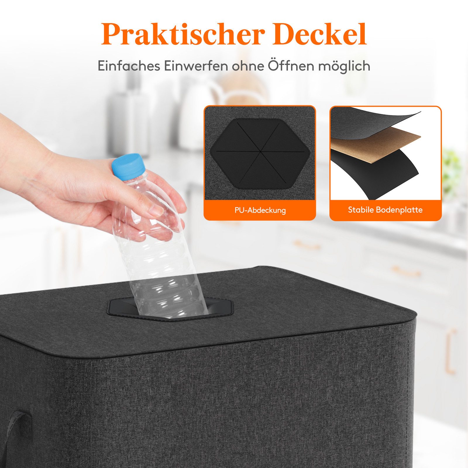 Lifewit Mülleimer Pfandflaschensammler mit Deckel Einwurfloch für Leergut Altglas Küche., 100l, Faltbar