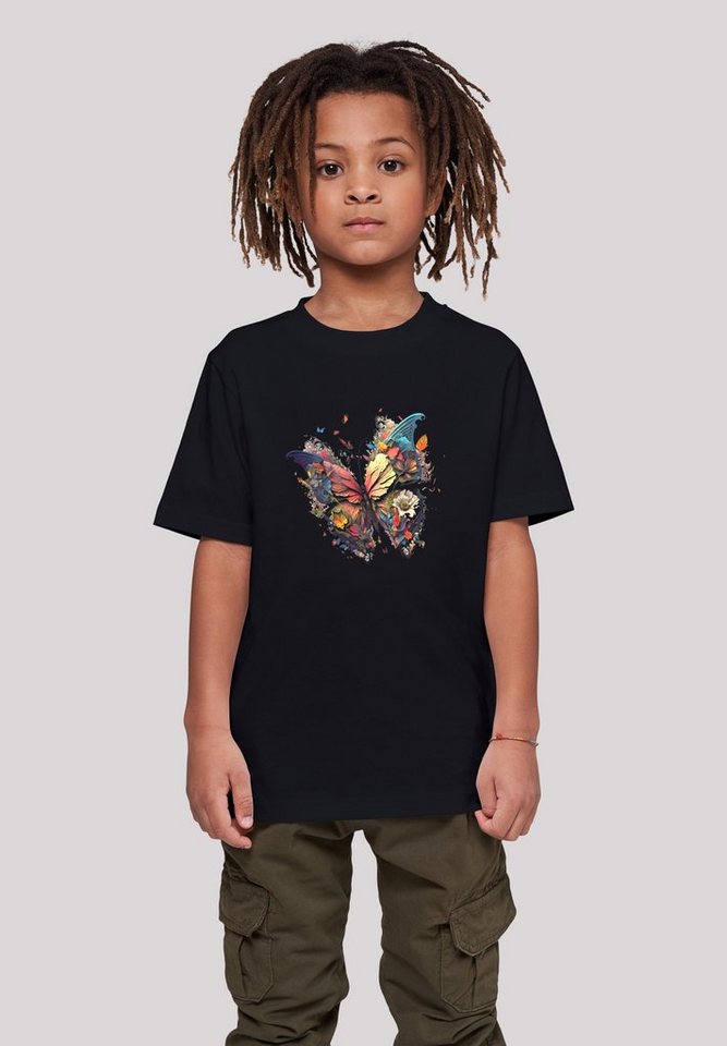 F4NT4STIC T-Shirt Schmetterling Bunt Print, Das Model ist 145 cm groß und  trägt Größe 145/152