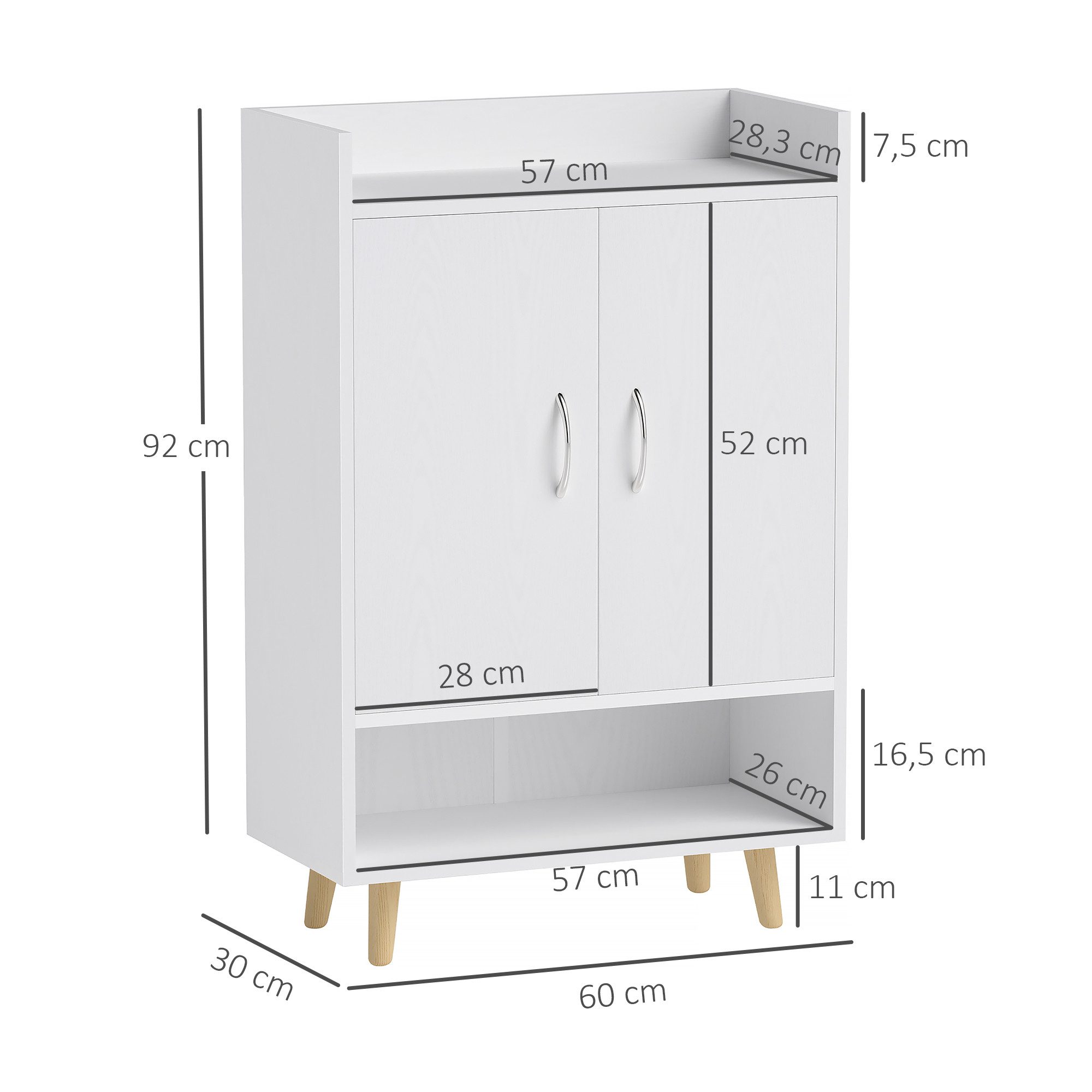 HOMCOM Schuhschrank Schuhregal mit Türen und Regalen (1-St., Schuhkommode) Massivholz, 60 x 30 x 92 cm, Weiß