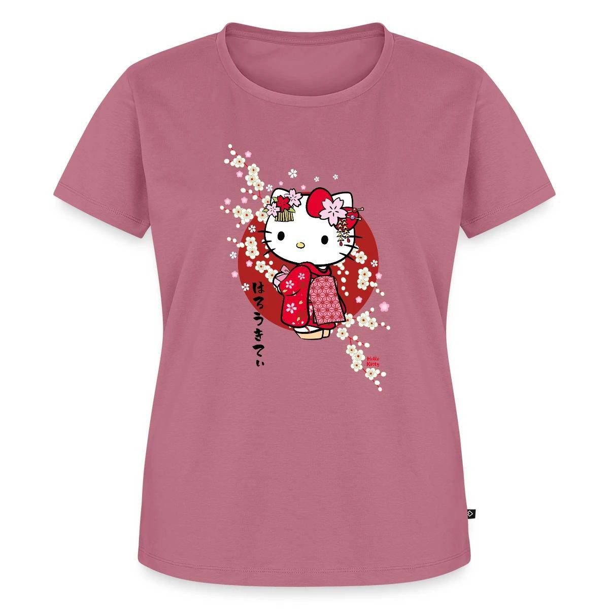 Spreadshirt T-Shirt Hello Kitty Japan Kimono Kirschblüten Frauen Premium T-Shirt (1-tlg) Fällt klein aus. Wir empfehlen, eine Größe größer zu bestellen.