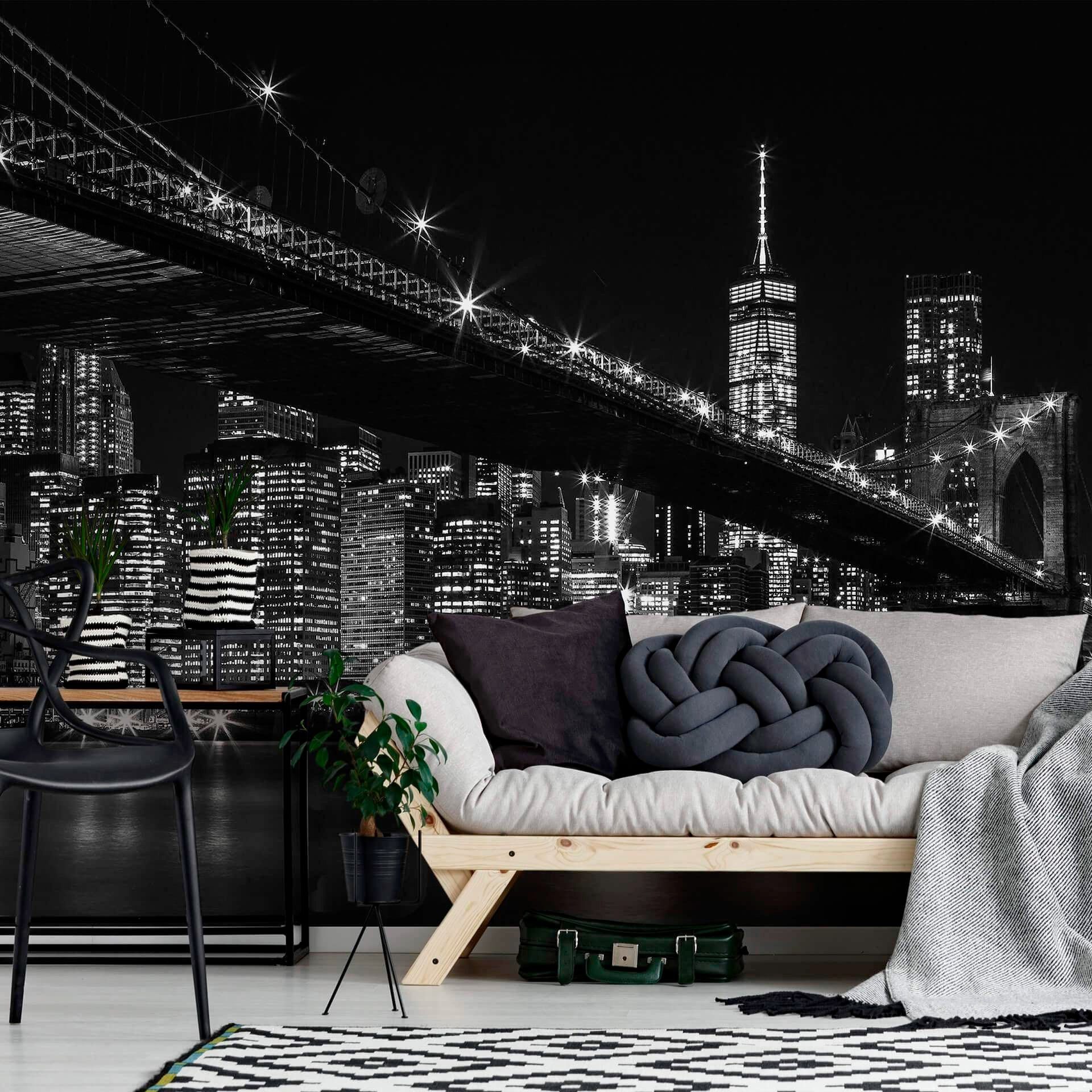 living walls Fototapete New York City Brooklyn Bridge, glatt, abstrakt, naturalistisch, Motiv, Skyline Tapete Brücke Fototapete Wohnzimmer Tapeten Flur Design Optik
