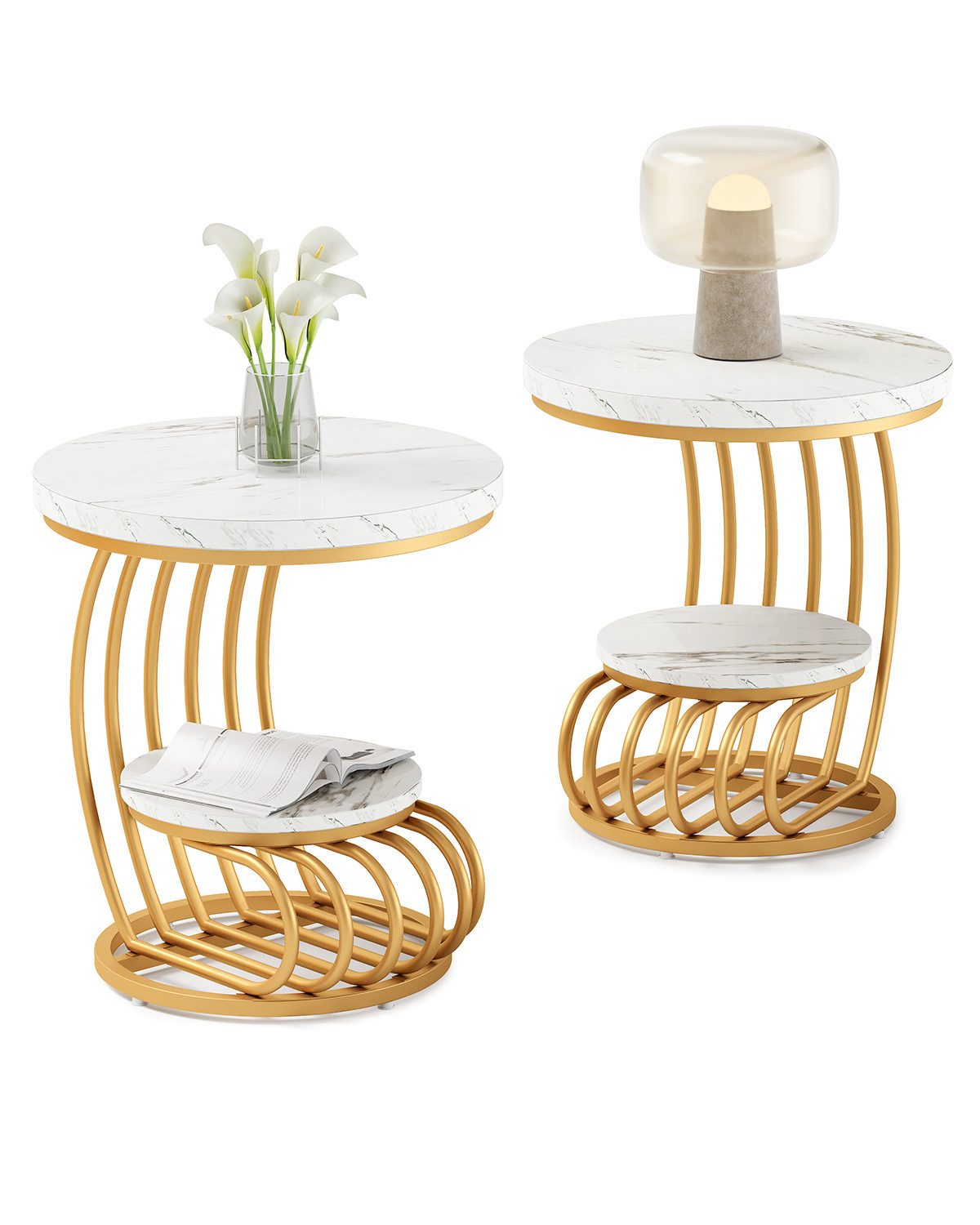 Tribesigns Beistelltisch 2-stufiger Goldener runder Beistelltisch aus Kunst günstig online kaufen