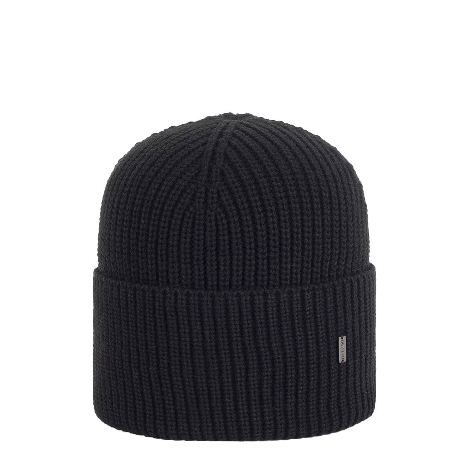 Hat You Strickmütze Unisex gestrickte Beanie mit umgeschlagenem Rand, Rippmütze Black