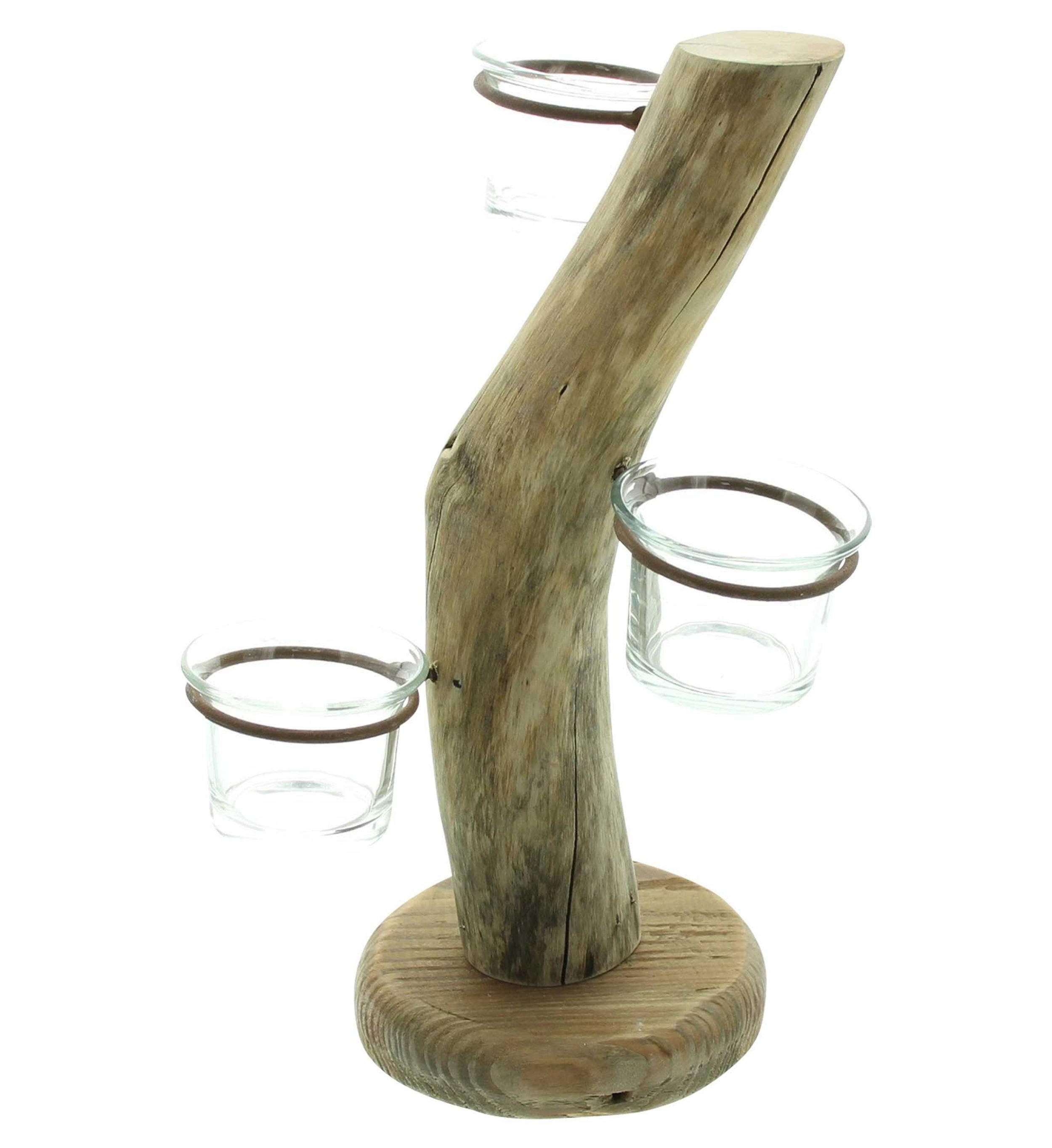 Frank Flechtwaren Tischkerzenhalter Teelichthalter Baum Holz 3 Teelichtgläser 28cm