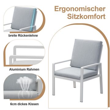 MeXo Gartenlounge-Set Aluminium Gartenmöbel-Set, (Balkonmöbel Set, 3-tlg., 2 Gartenstuhl, 1 Couchtisch, inkl.Auflagen), Wetterfest Loungemöbel Sitzgruppe