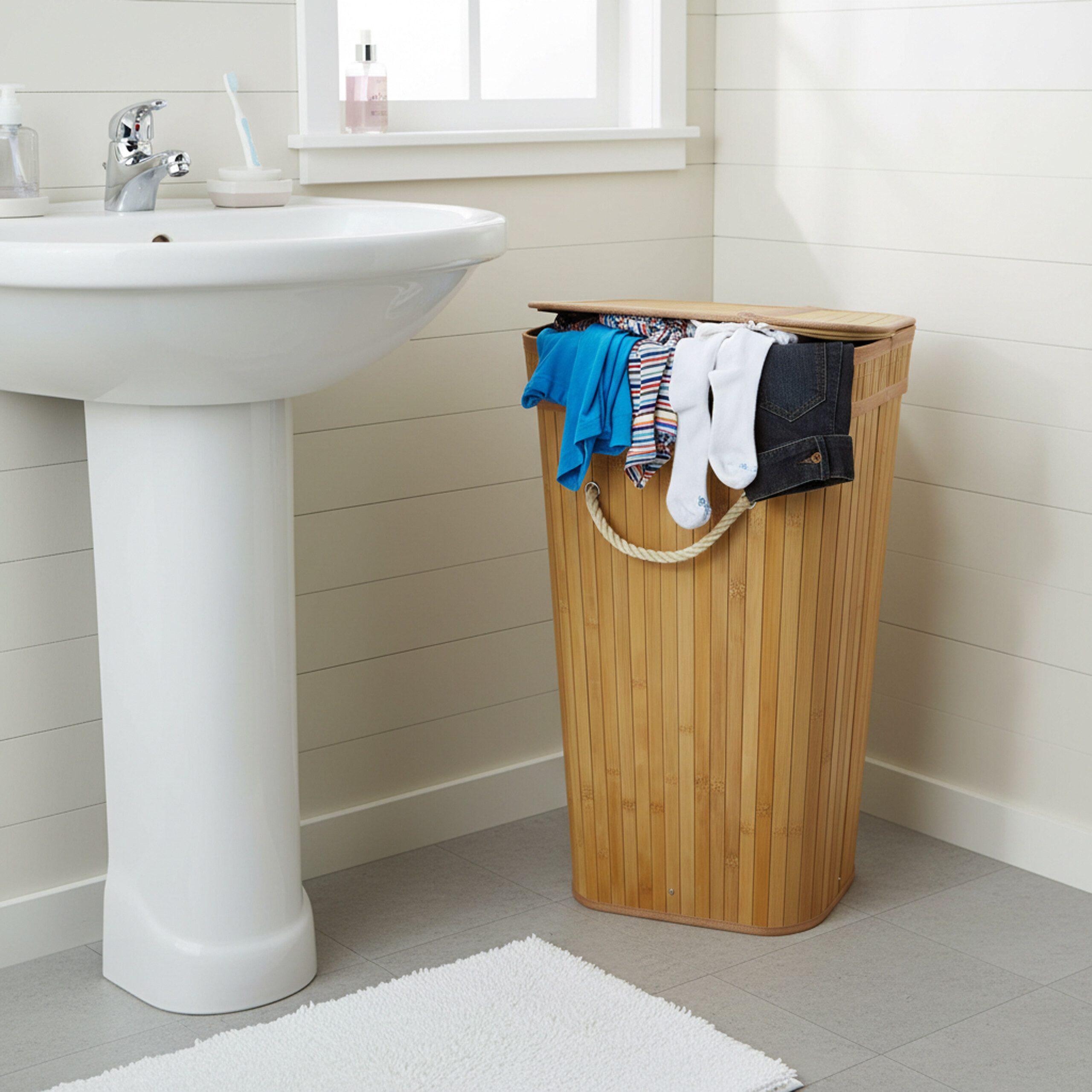 relaxdays Wäschekorb Bambus Wäschekorb mit 2 Fächern, natur günstig online kaufen