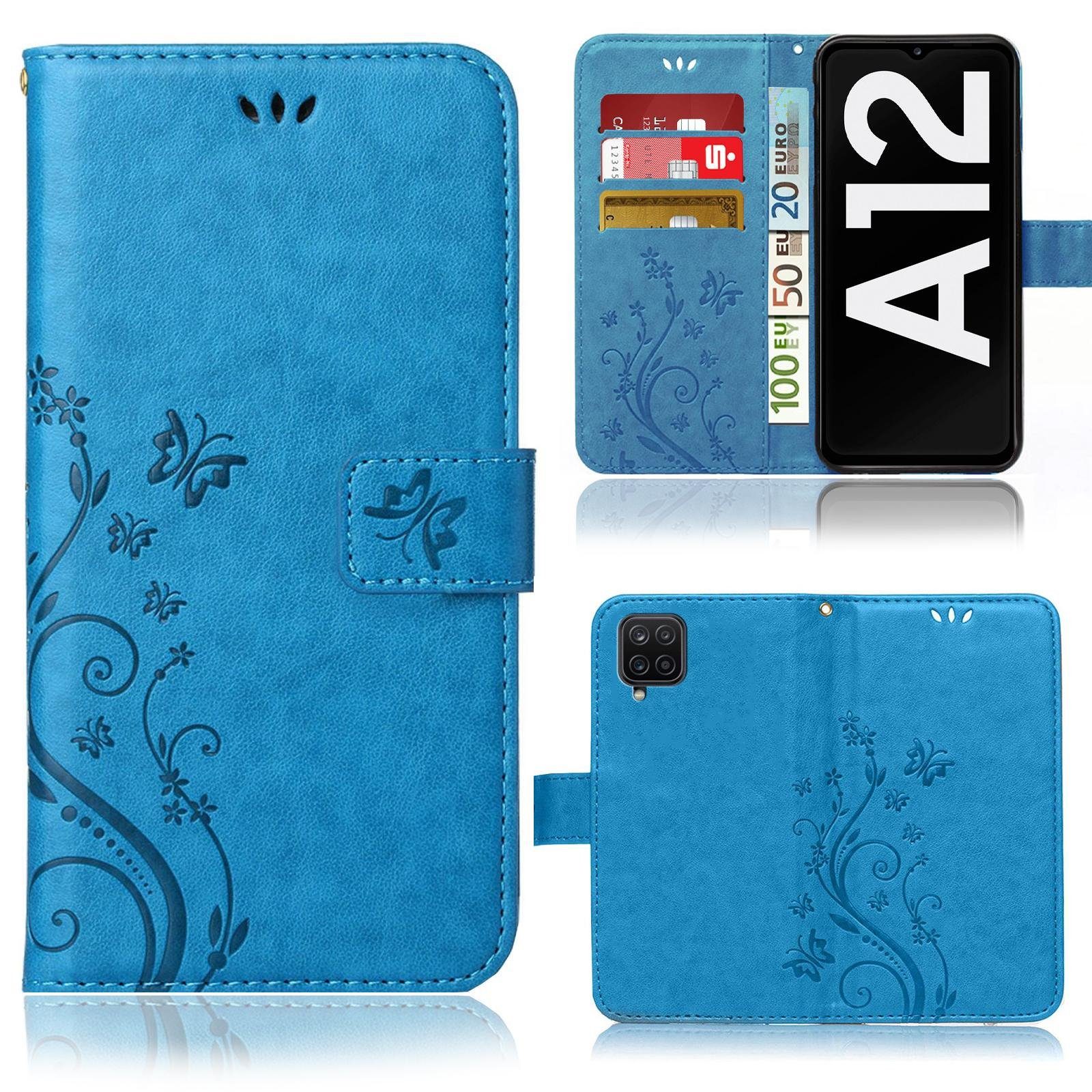 Numerva Handyhülle Bookstyle Flower Handytasche Schutzhülle für Samsung Galaxy A12, Klapphülle Flip Cover mit Blumenmuster