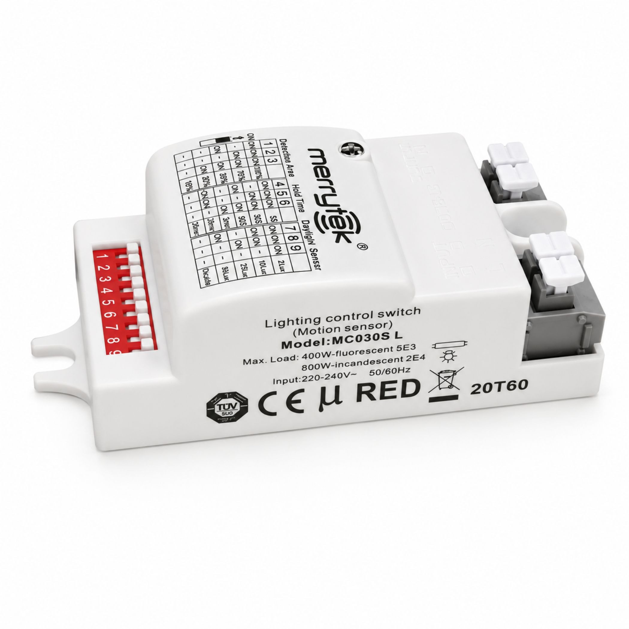 Merrytek Bewegungsmelder L03C Merrytek MC030S-L Mikrowellen Bewegungssensor Ein/Aus 800W Lampe, (Packung, 1-St., 1x Mikrowellen-Bewegungsmelder), Mikrowellen-Technologie 5.8 GHz