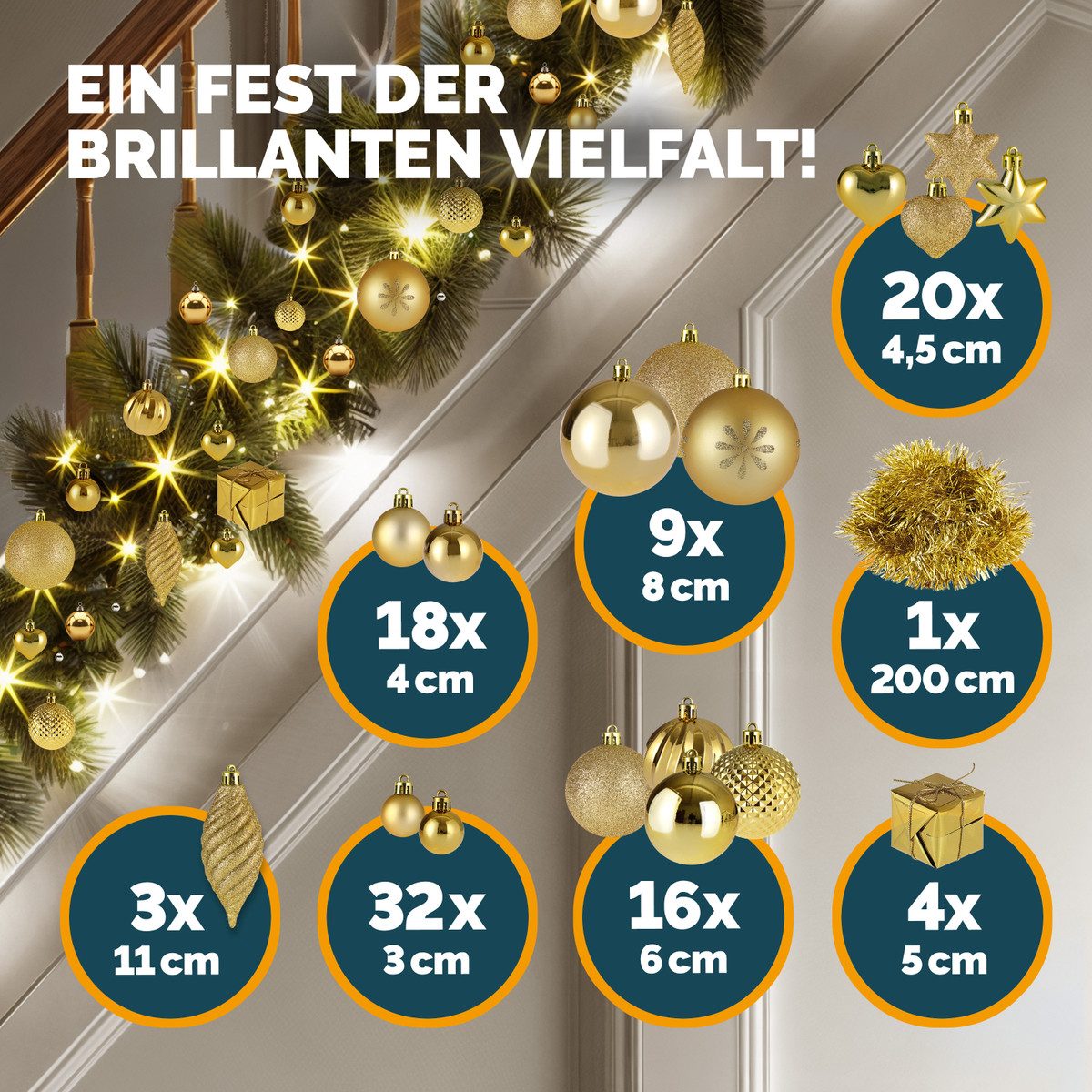 Deuba Weihnachtsbaumkugel (103 St), Weihnachtskugeln 103er Set Weihnachtsdeko matt glänzend glitzer